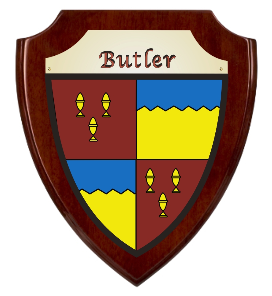 Butler Irish Coat of Arms Shield Plaque - Rosewood Finish