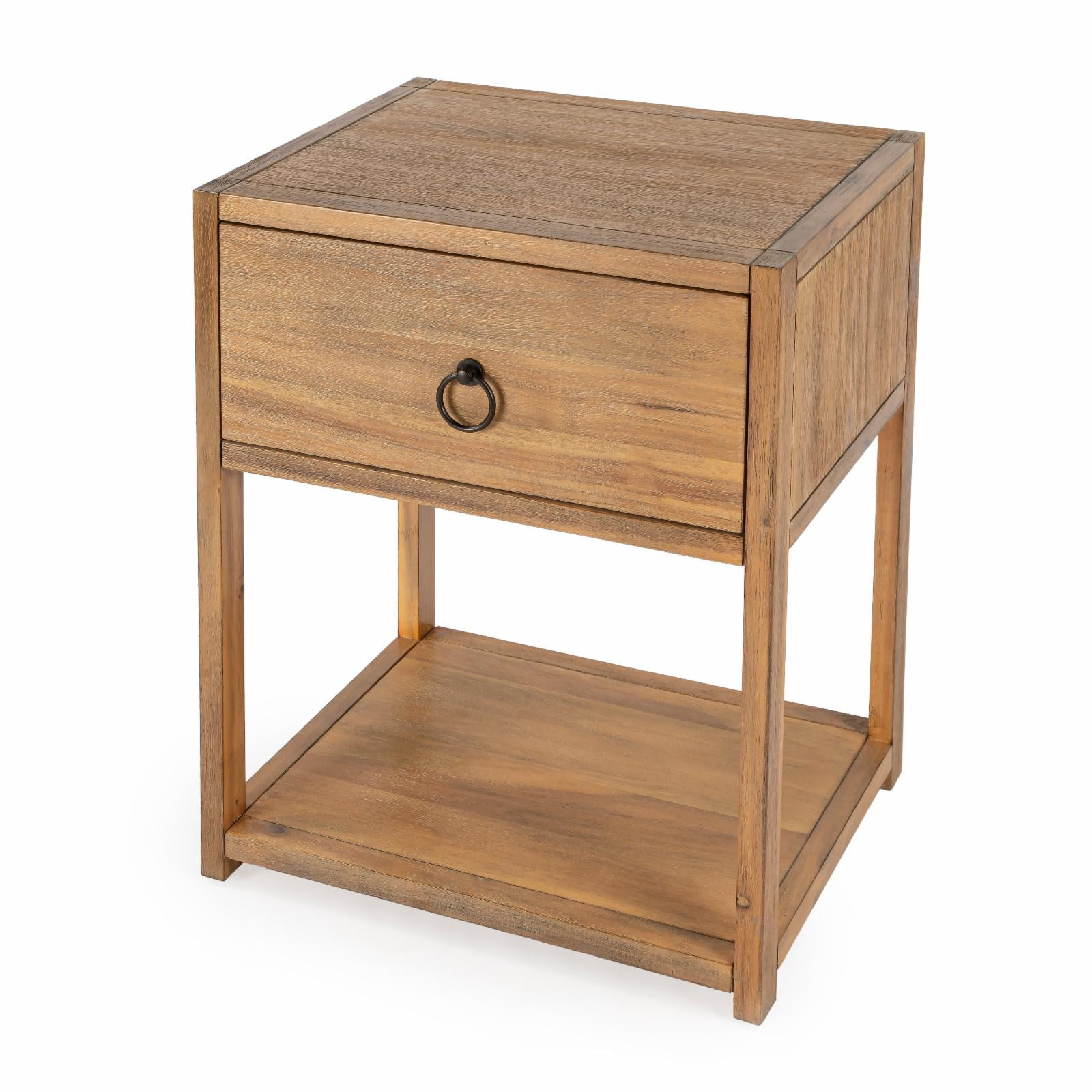 Transitional Modern Natural Wood and Black Metal End Table with Storage