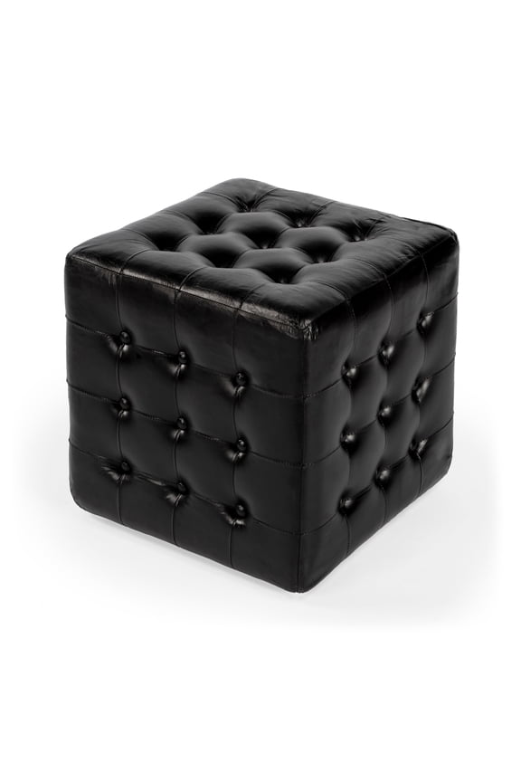 Butler Leon Black Leather Ottoman