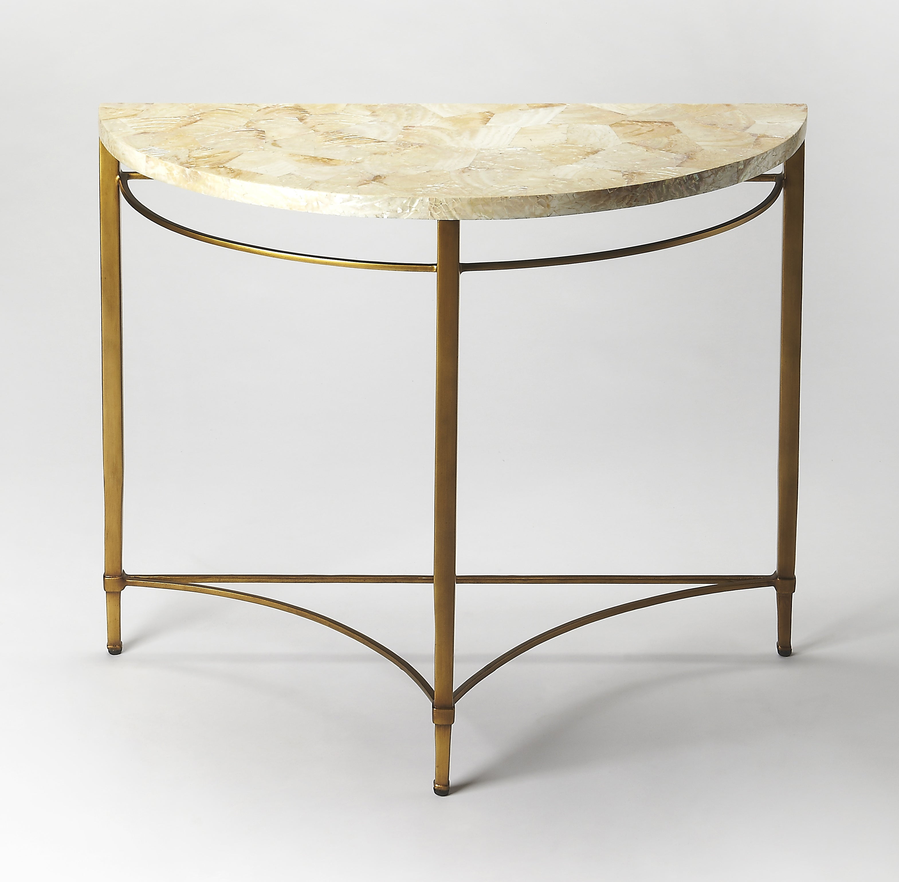 Marlena Creamy Shell and Gold Metal Demilune Console Table