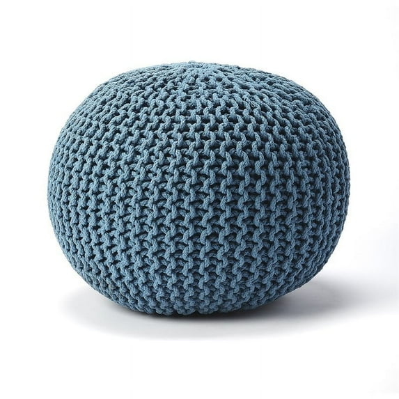 Butler Modern Pincushion Round Pouf With Blue Finish 3689291