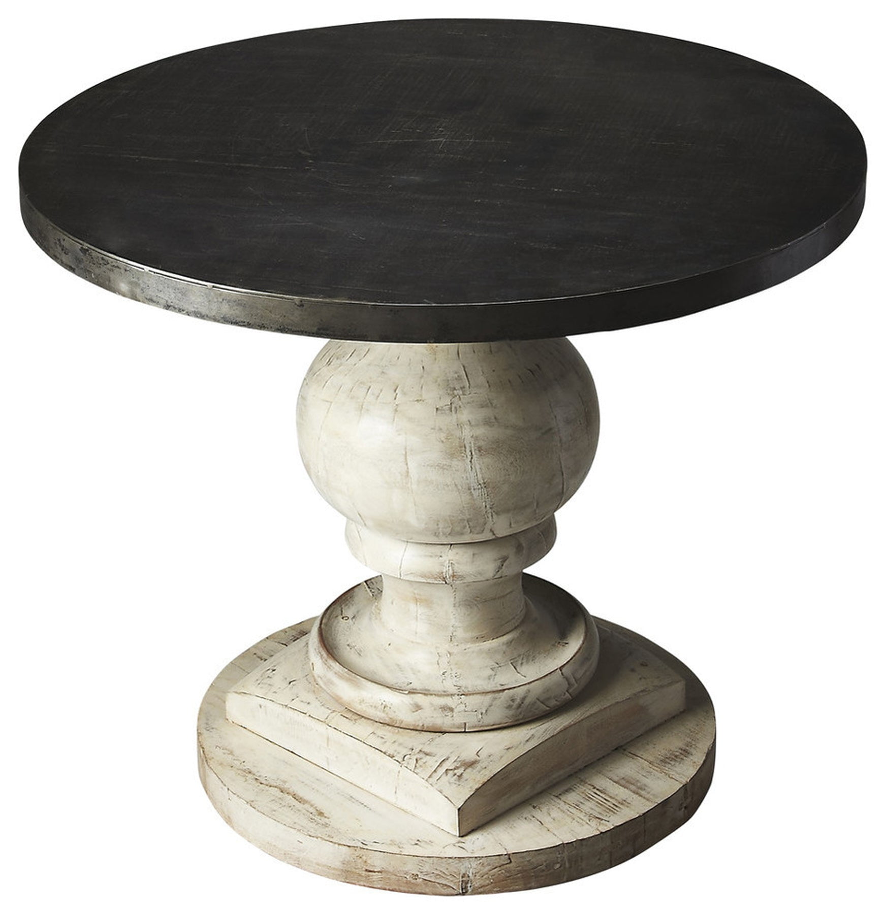Round Black Metal and White Wood Foyer Table