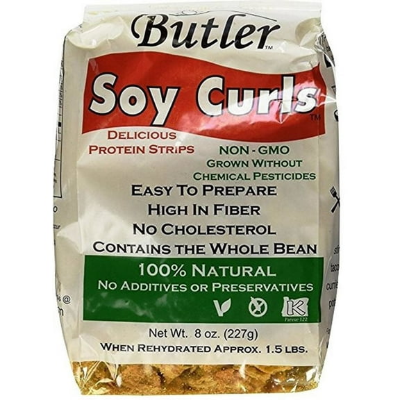 Butler Soy Curls, 8 oz Bags (Pack of 6) | Bulk Plant-Based Meat Alternative, Whole Soy Protein, Vegan, Gluten-Free, Non-GMO, Shelf-Stable, 100% Natural, Pantry-Friendly