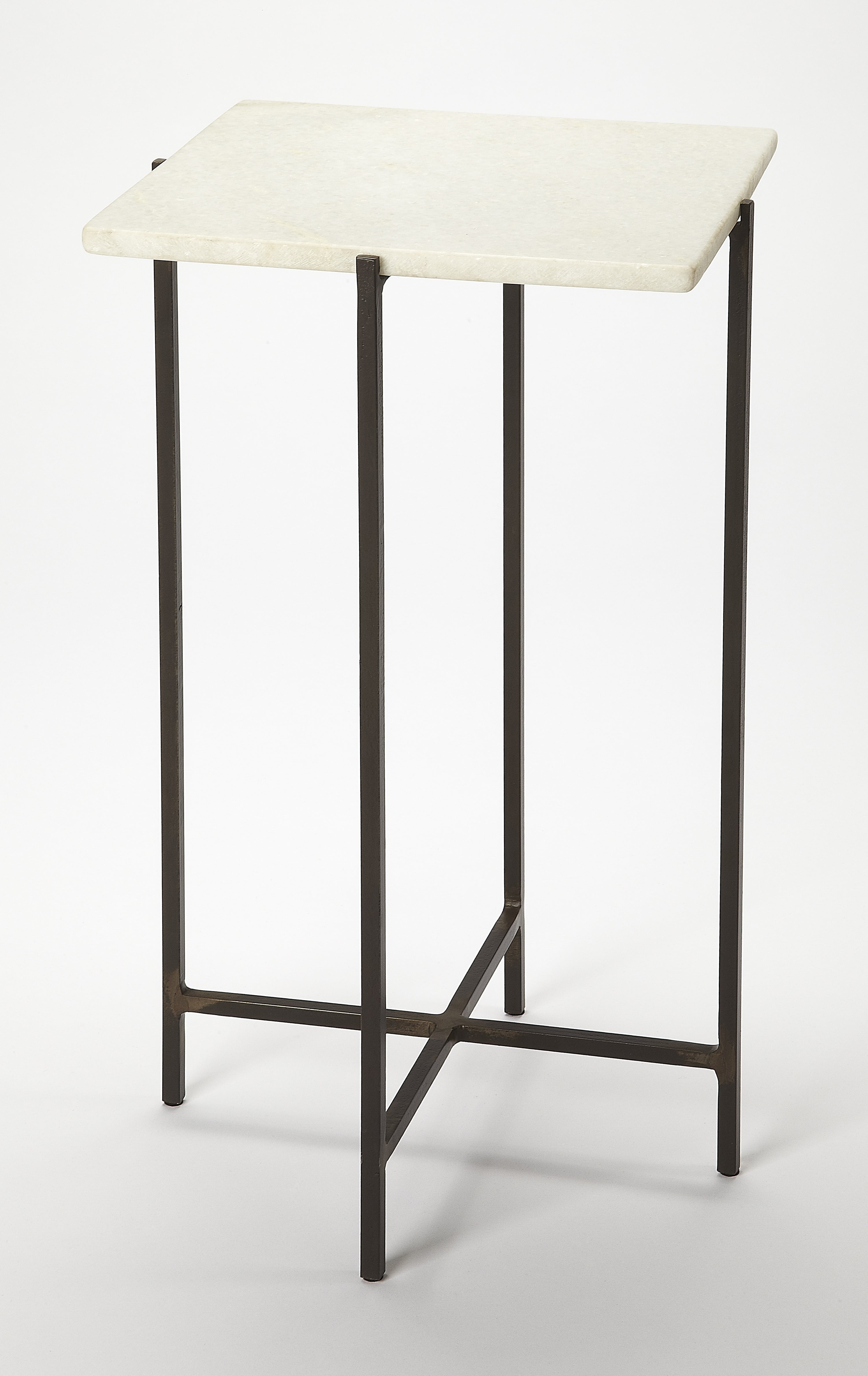 Modern Loft White Marble and Iron End Table