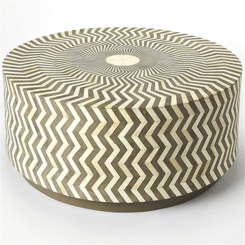 Sanderling Round Wood Bone Inlay Coffee Table