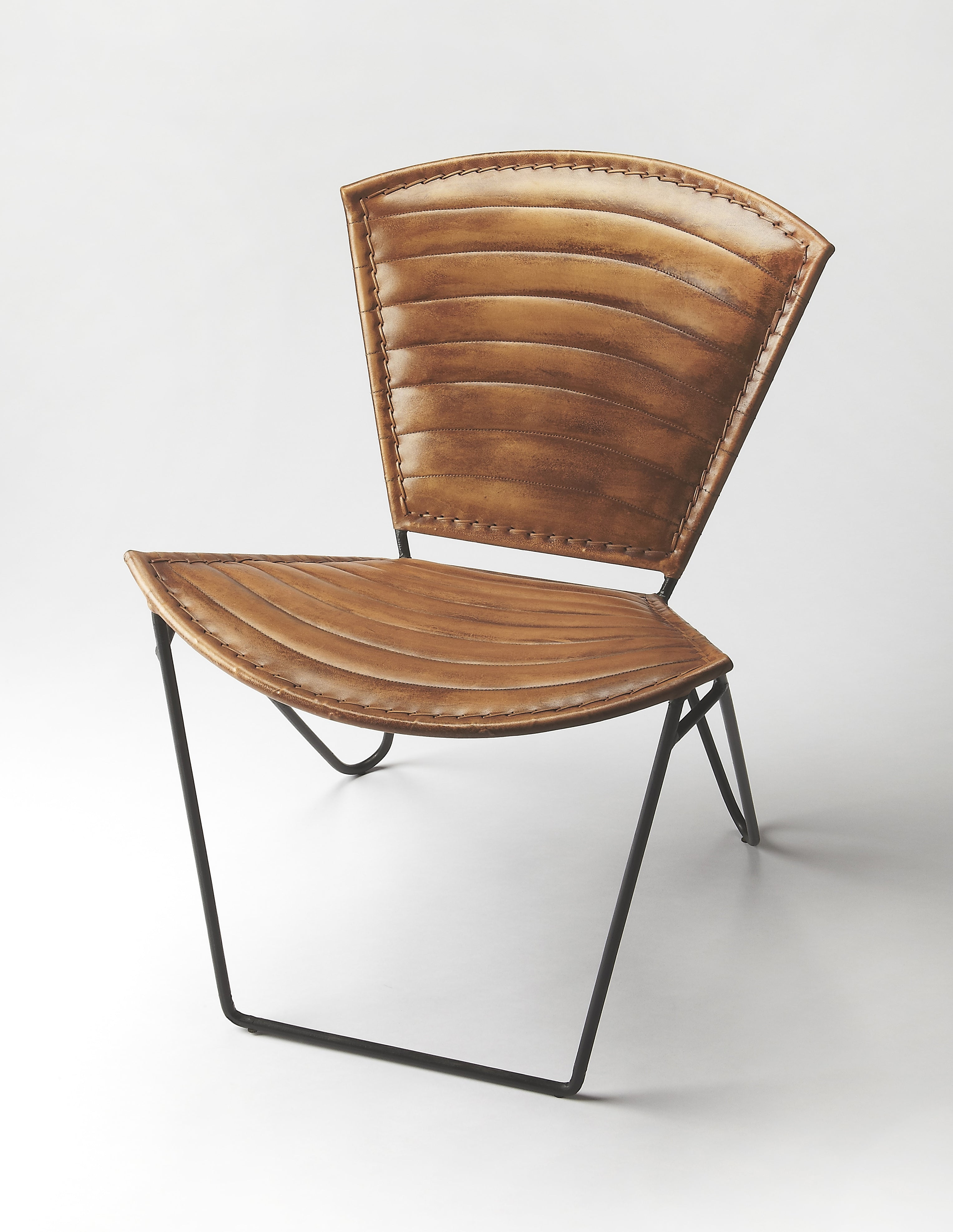 Handcrafted Iron & Leather Butterfly Accent Chair in Brown