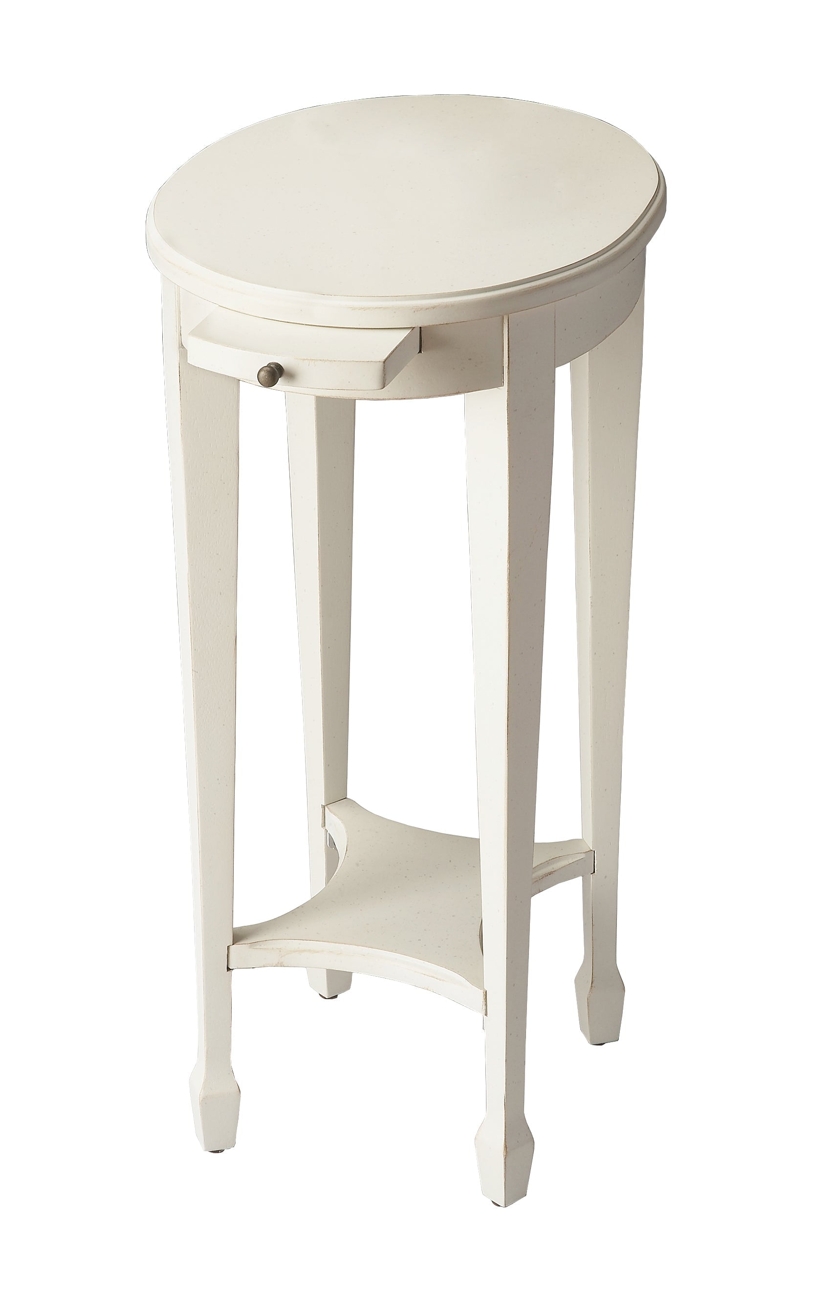 Cottage White Birch Veneer Accent Table with Pull-Out Shelf
