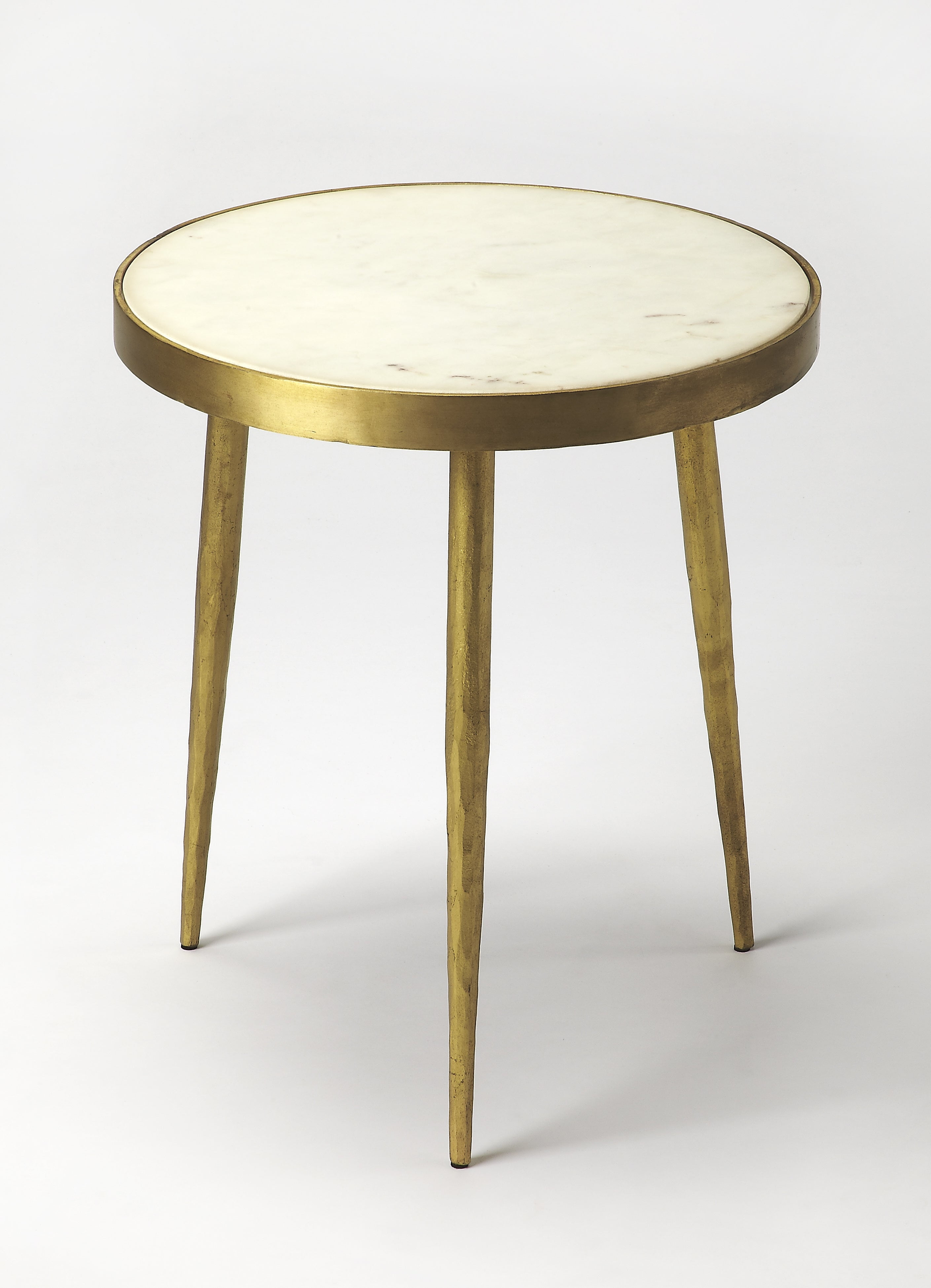 Aurora Gold Finish Round Marble Top End Table