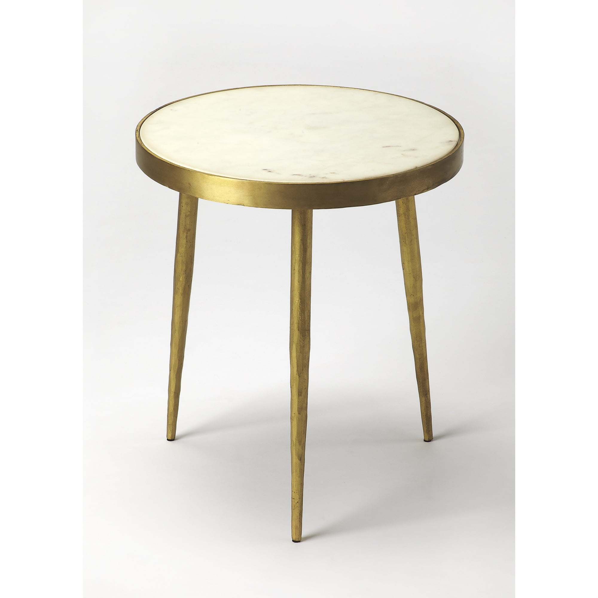 Aurora Gold Finish Round Marble Top End Table
