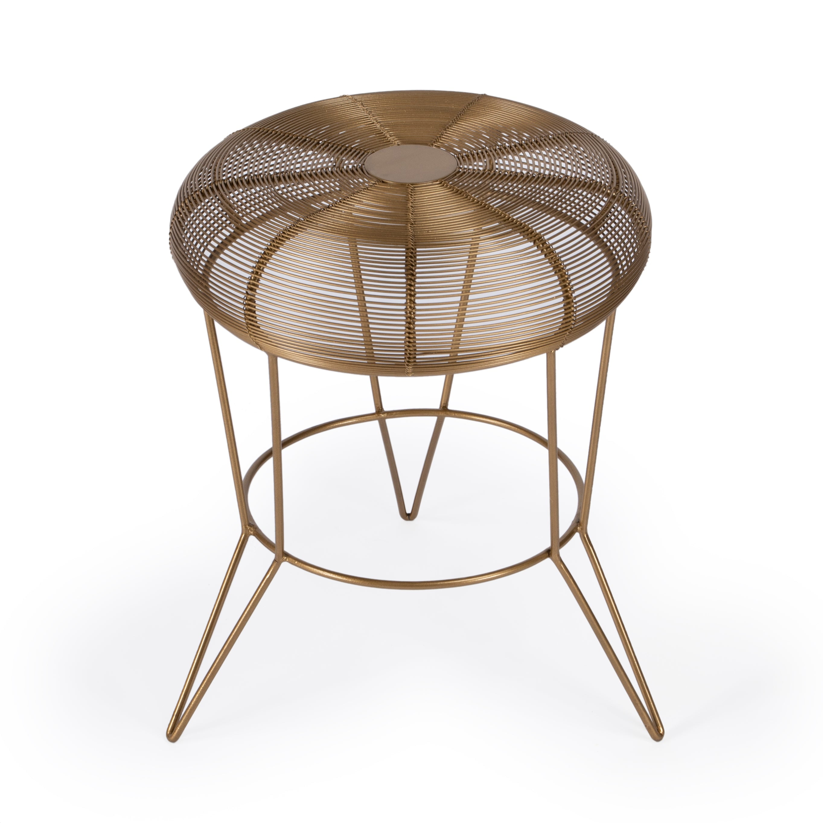 Modern Gold Round Metal Accent Table with Hairpin Legs
