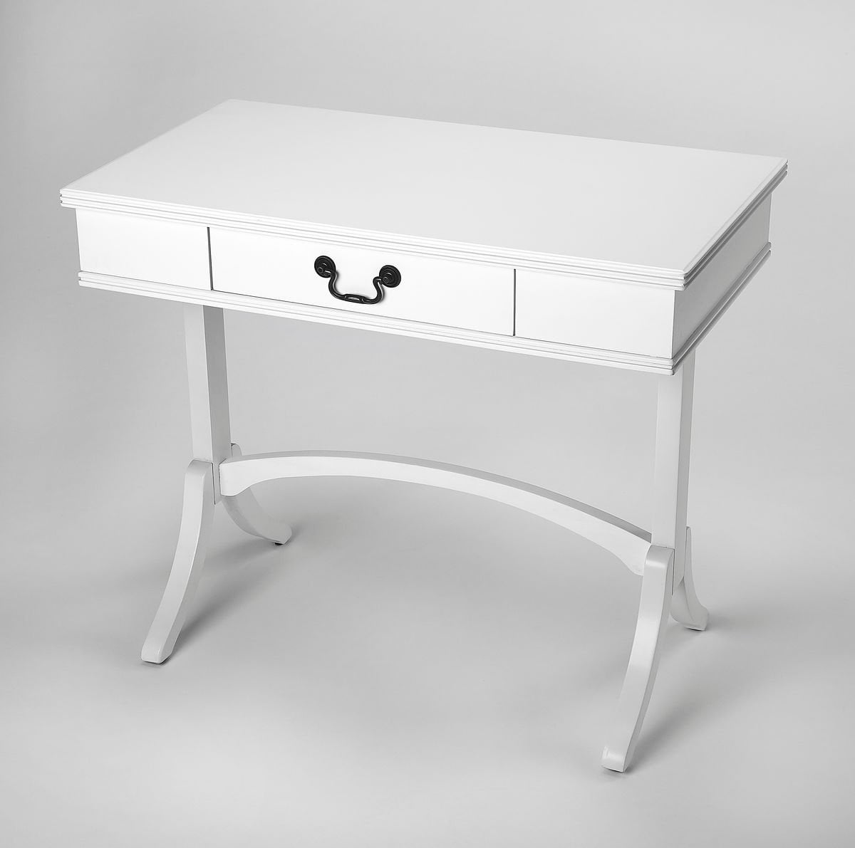 Elegant White Acacia and Pine Writing Desk with Antique Brass Drawer