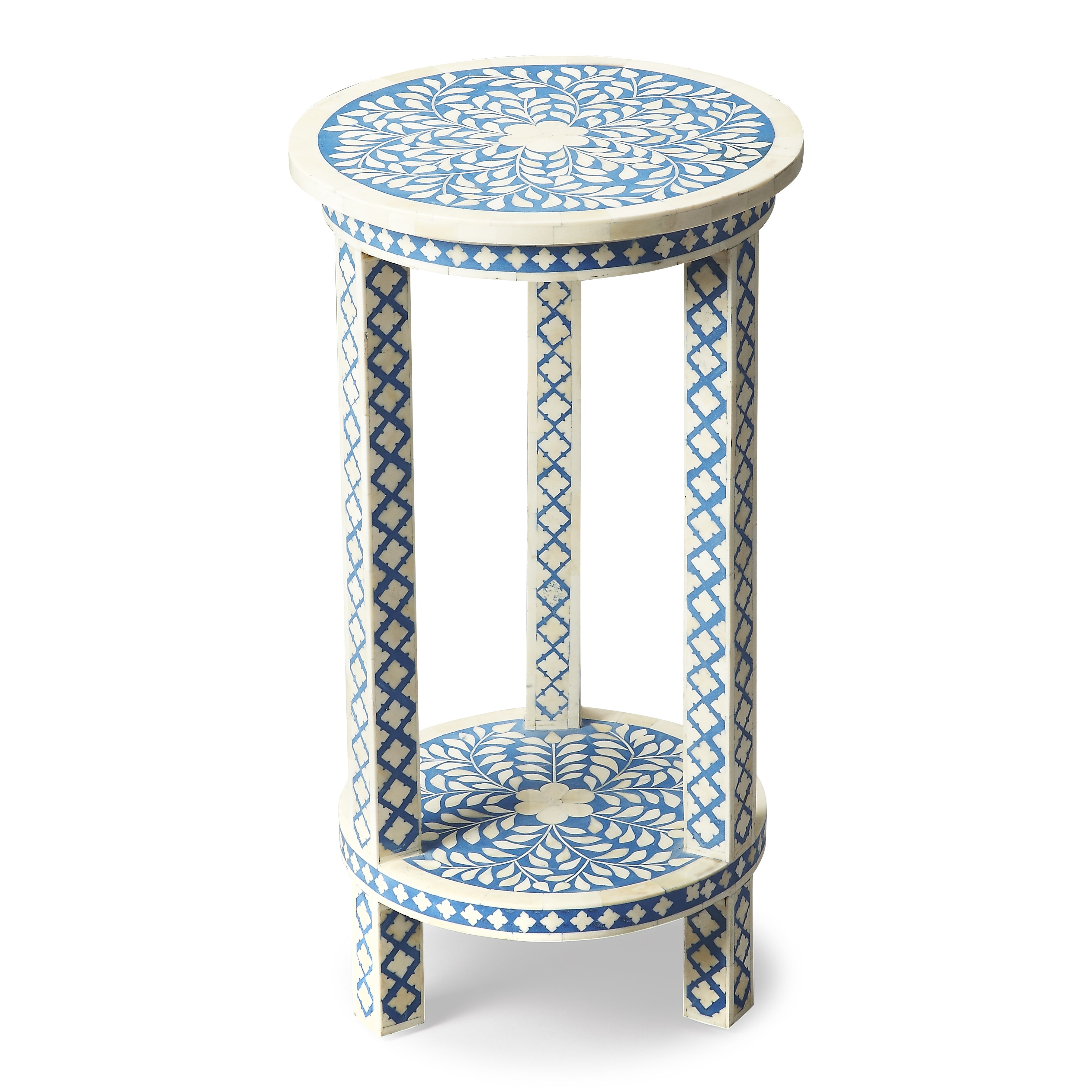 Amanda Blue Round Bone Inlay Wood Accent Table