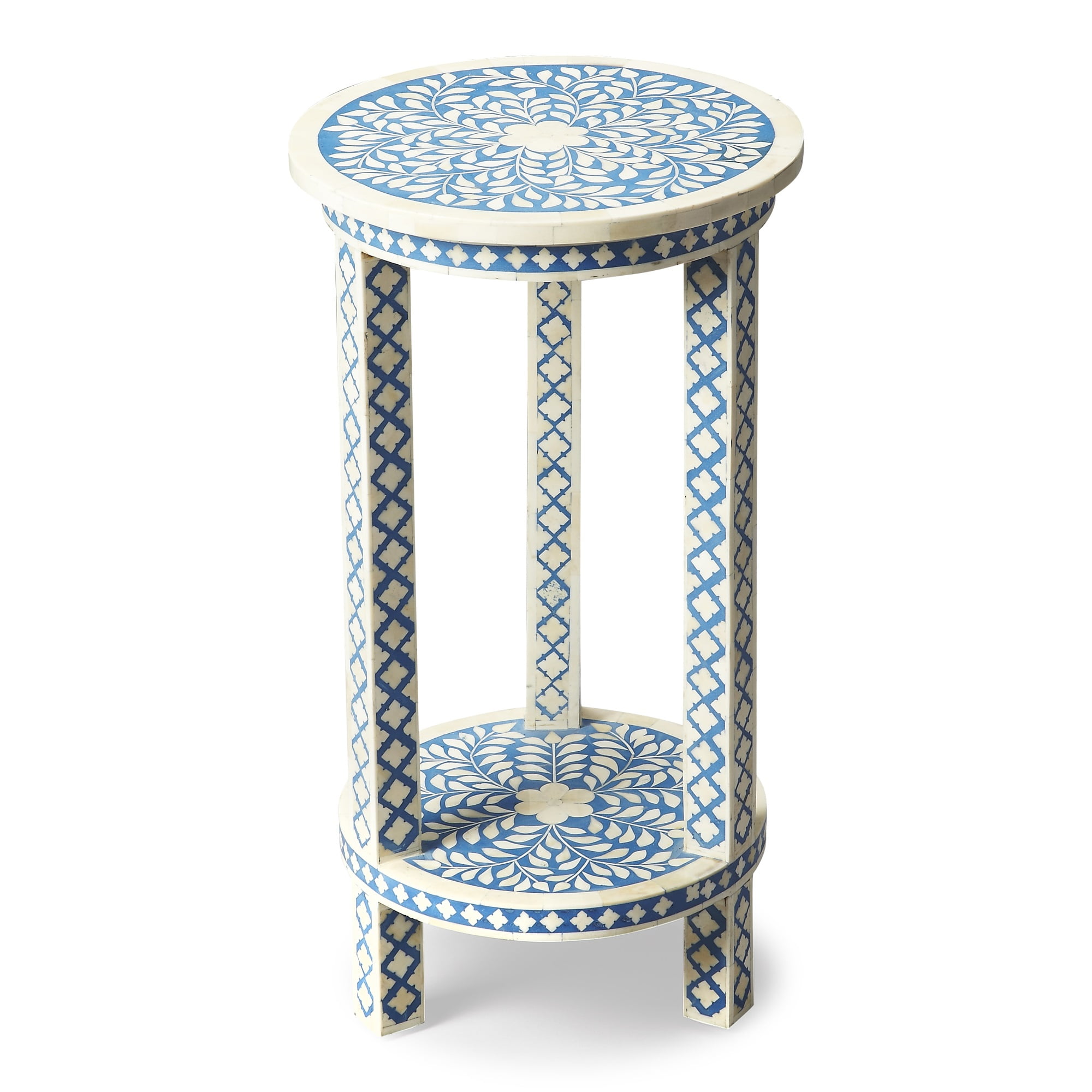 Amanda Blue Round Bone Inlay Wood Accent Table