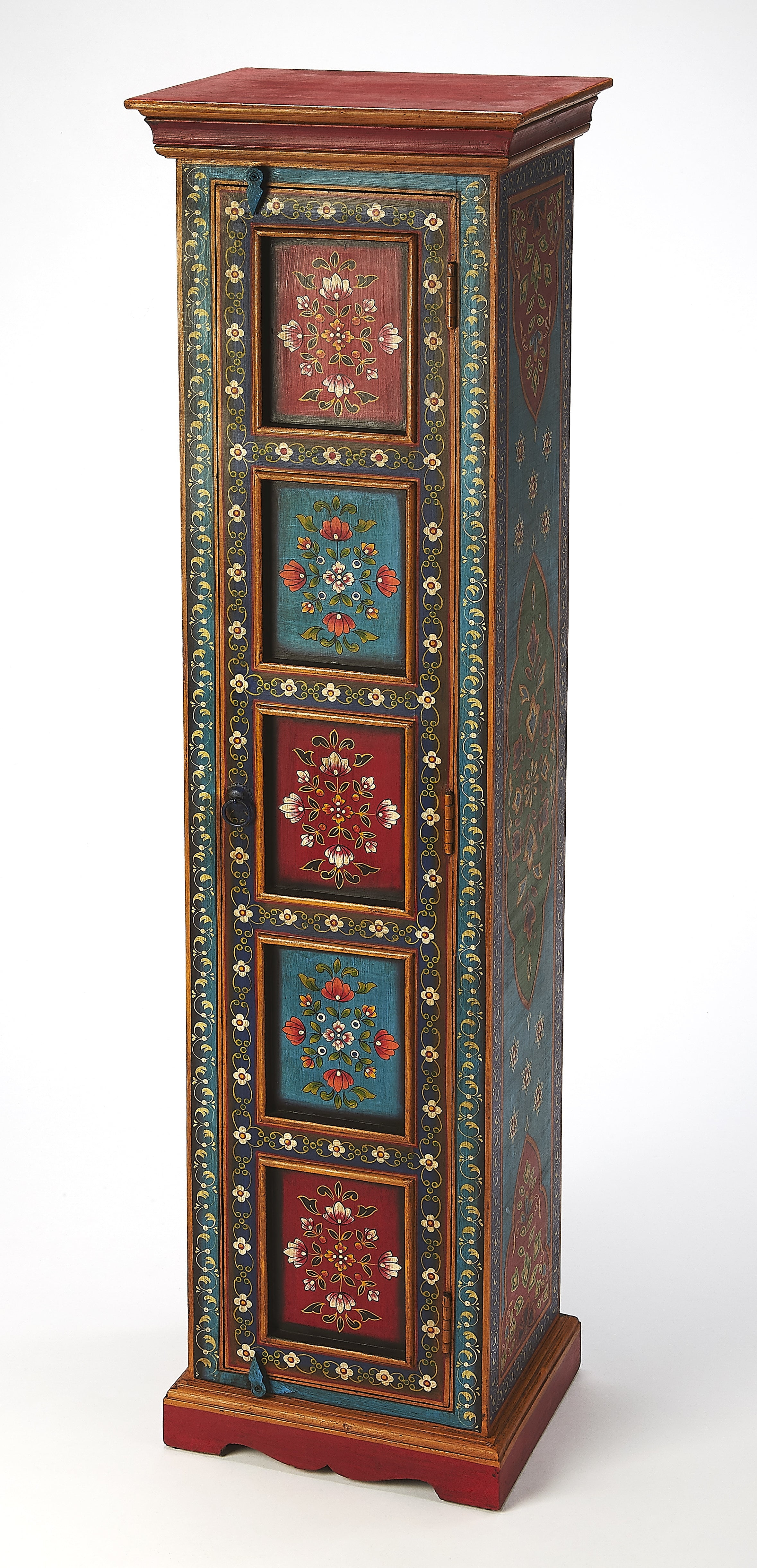 Hand Painted Floral Tall Freestanding Office Cabinet