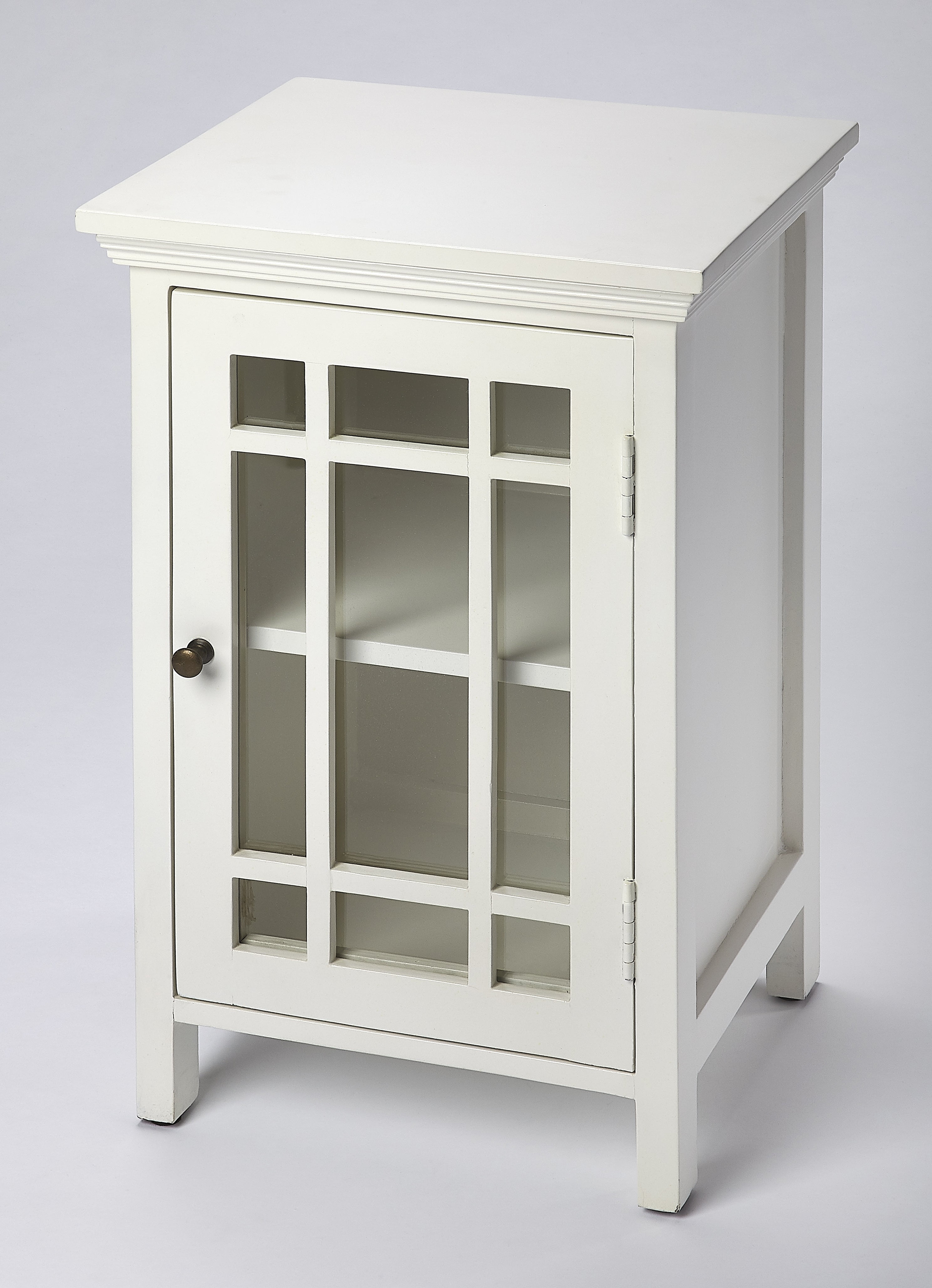 Baxter Contemporary White Chairside Chest with Gleaming Brass Accents