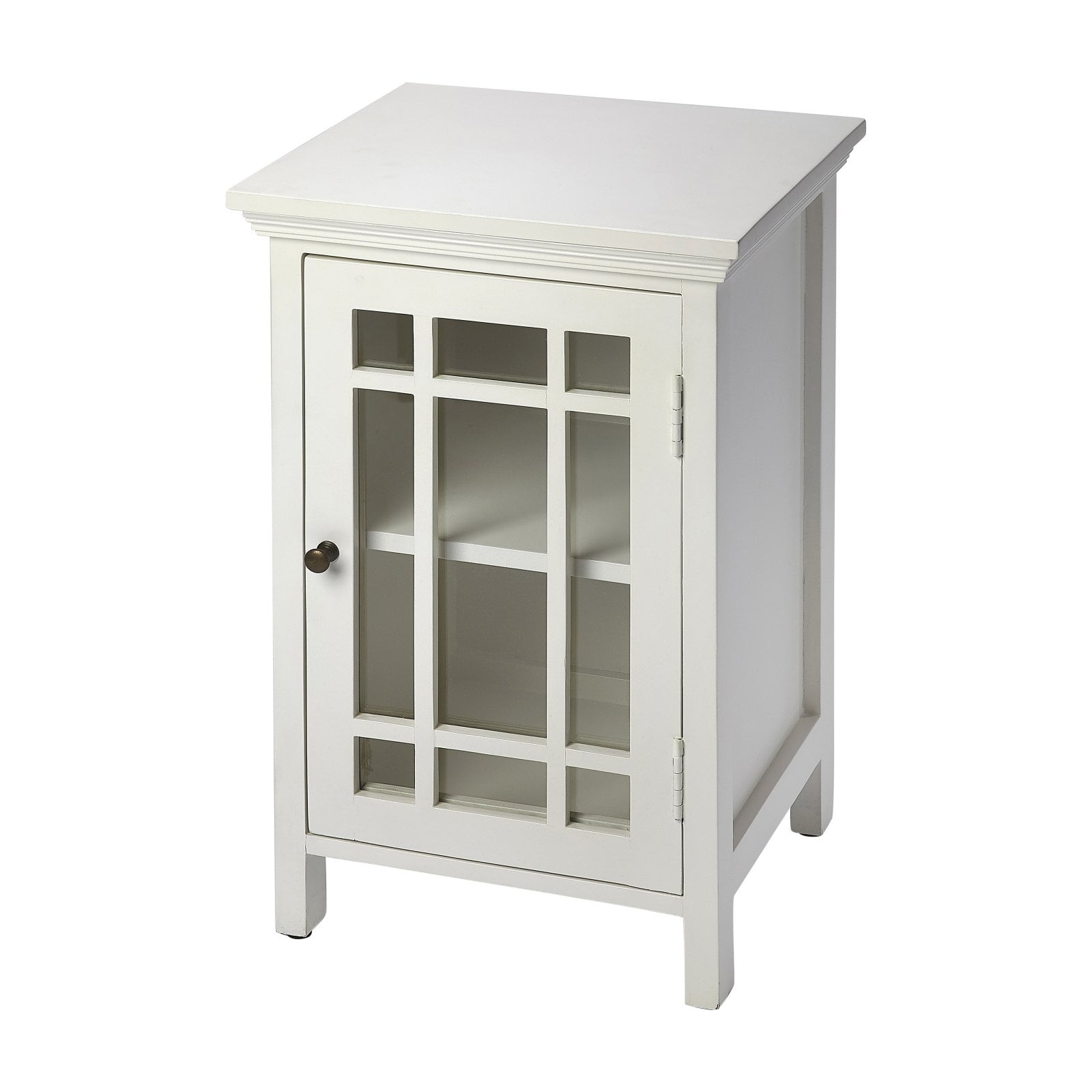 Baxter Contemporary White Chairside Chest with Gleaming Brass Accents
