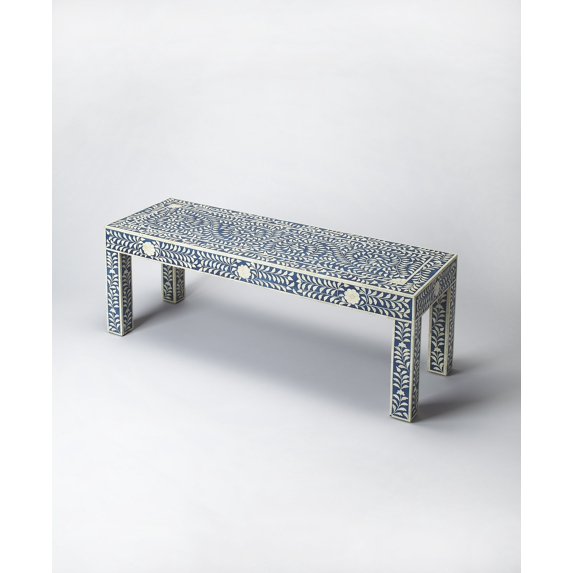 Blue Bone Inlay - Blue - Rectangular - Mango wood solids, MDF, resin, bone - BUTLER VIVIENNE BLUE BONE INLAY BENCH