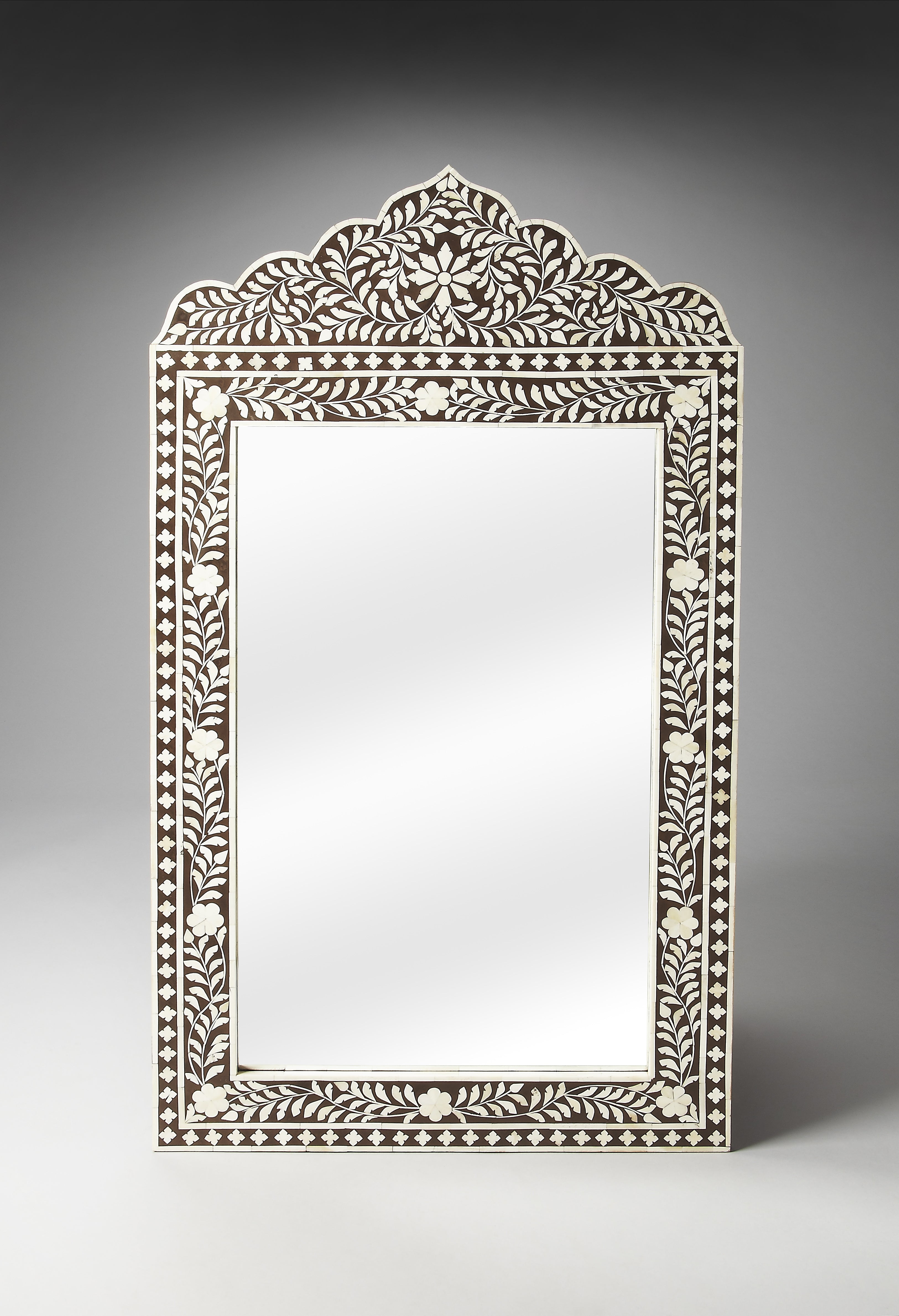 Victoria Dark Brown Bone Inlay Rectangular Wall Mirror