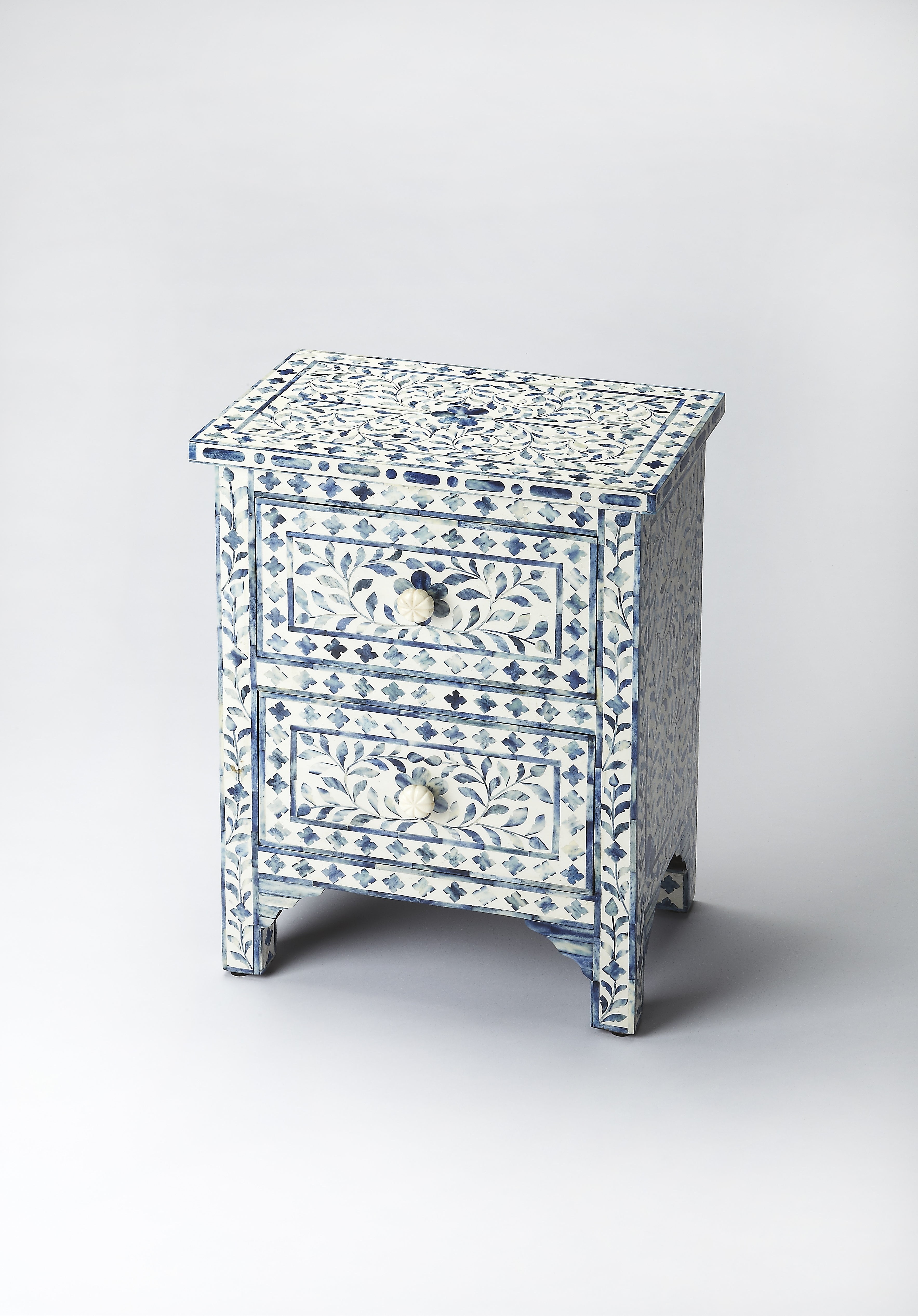 Vivienne Blue Bone Inlay 2-Drawer Accent Chest