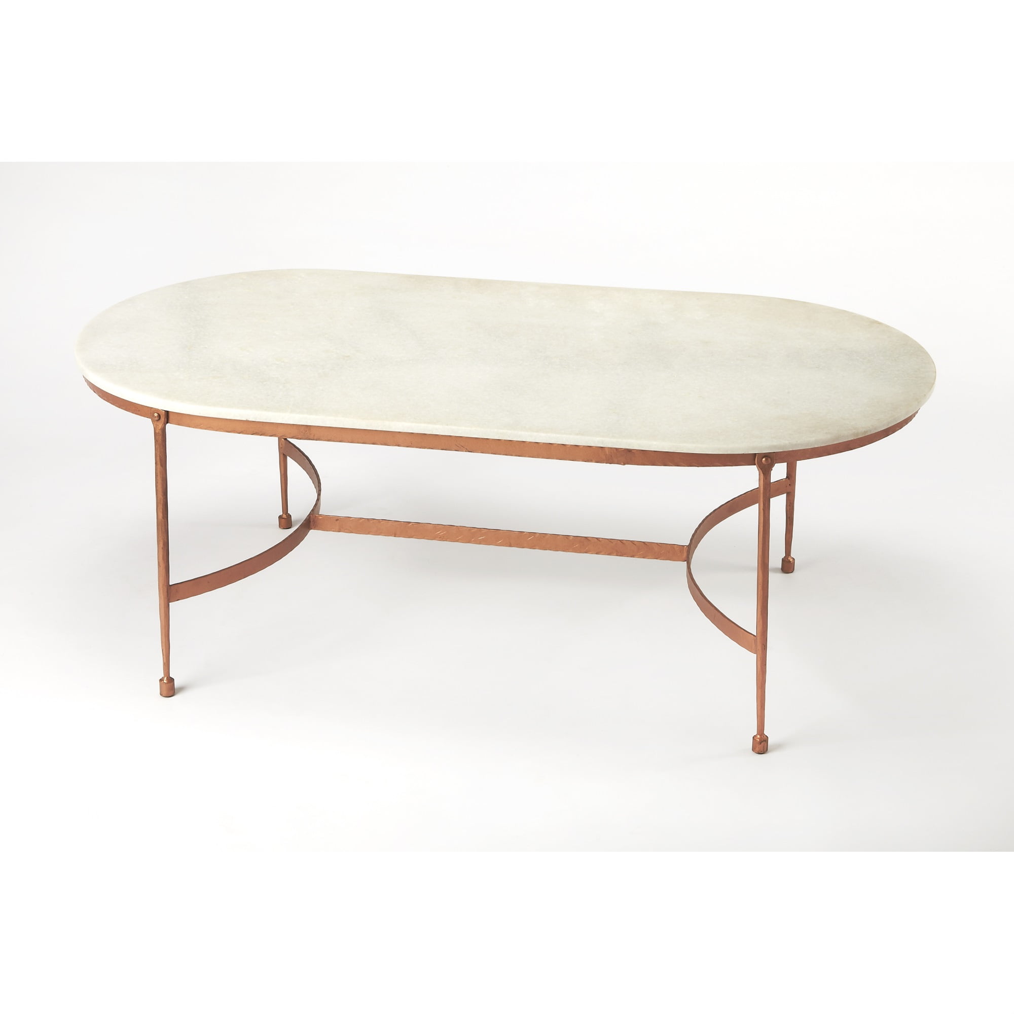 Oval White Marble Coffee Table with Iron Base