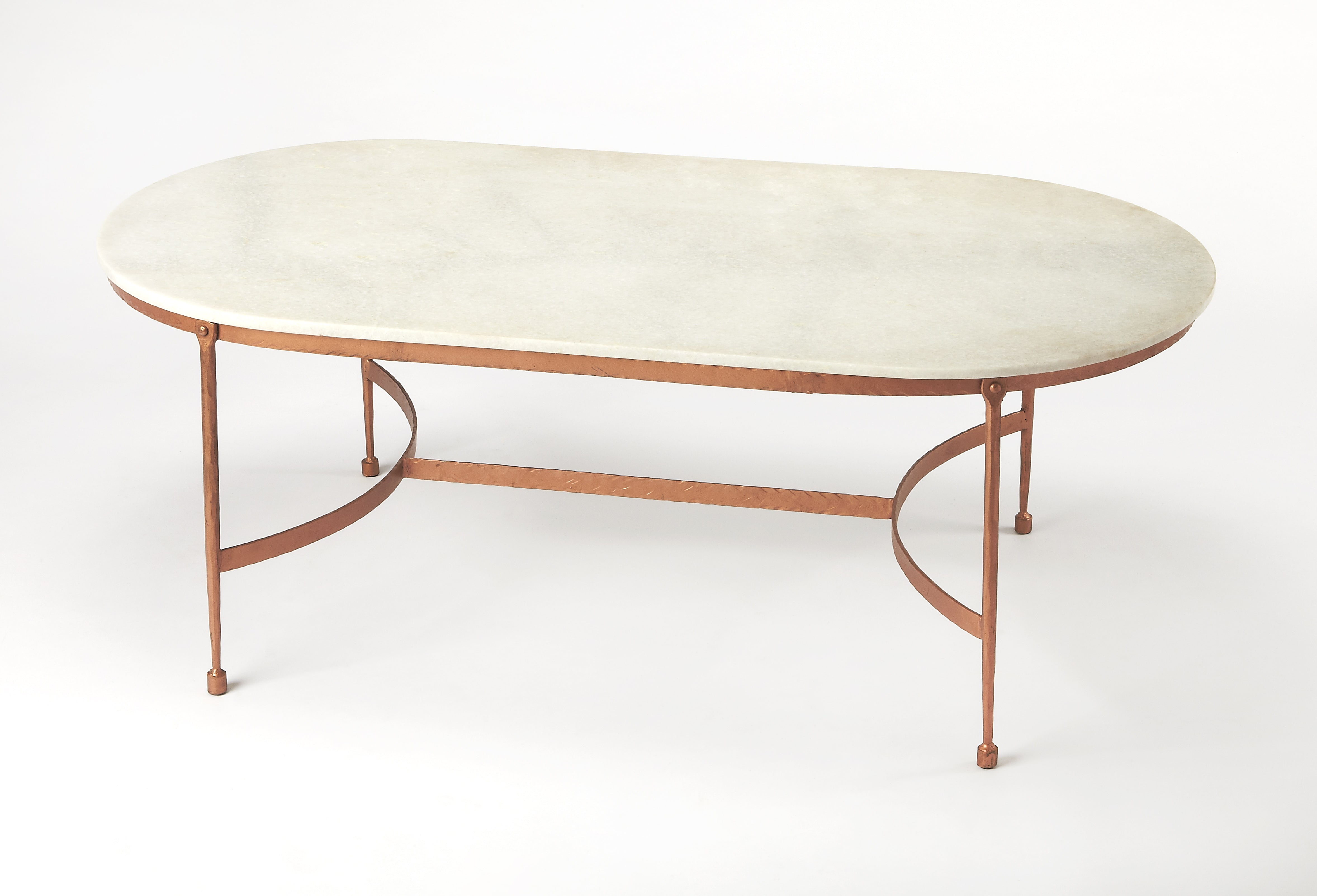 Oval White Marble Coffee Table with Iron Base