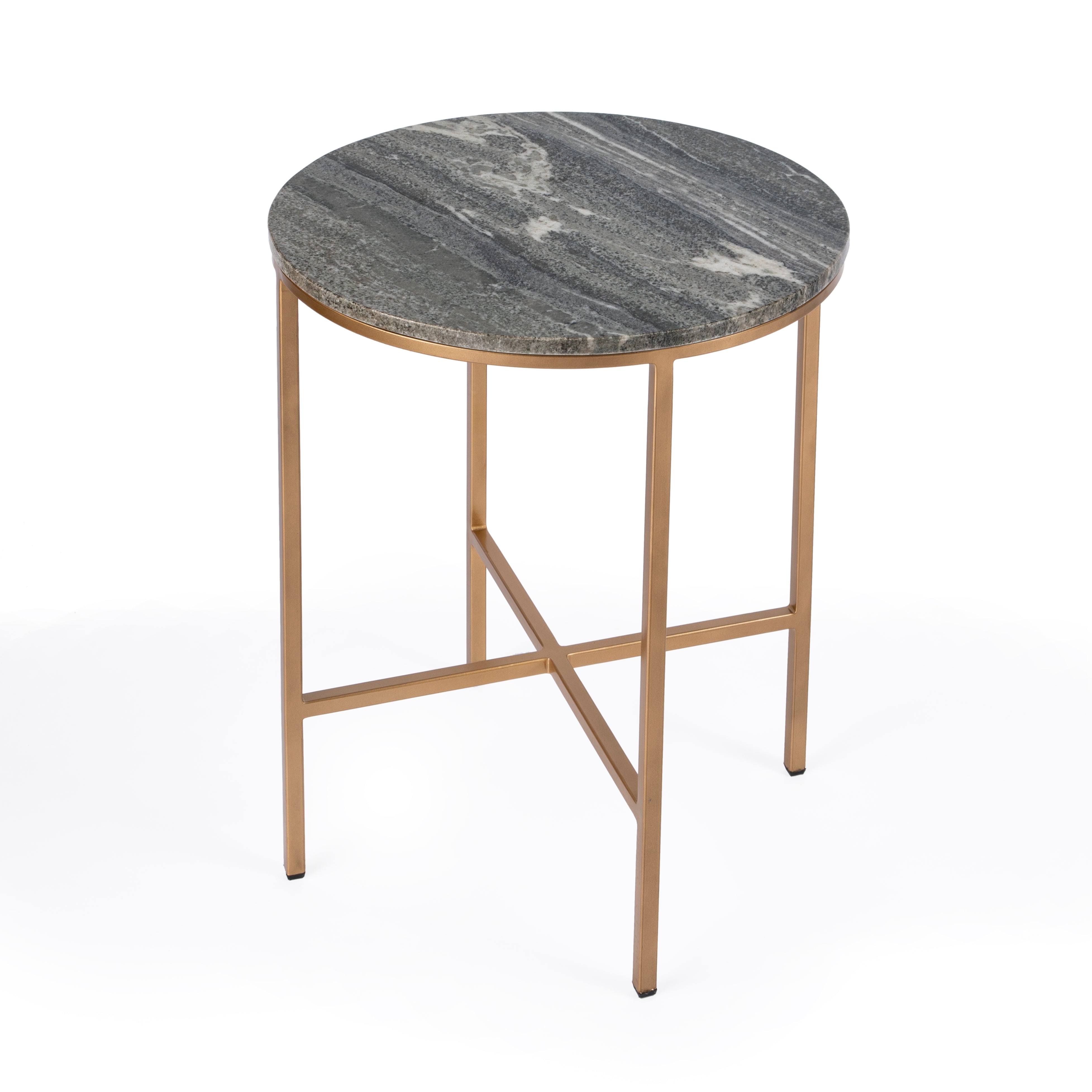 Modern Round Stone Top 22'' Gold Metal Frame End Table