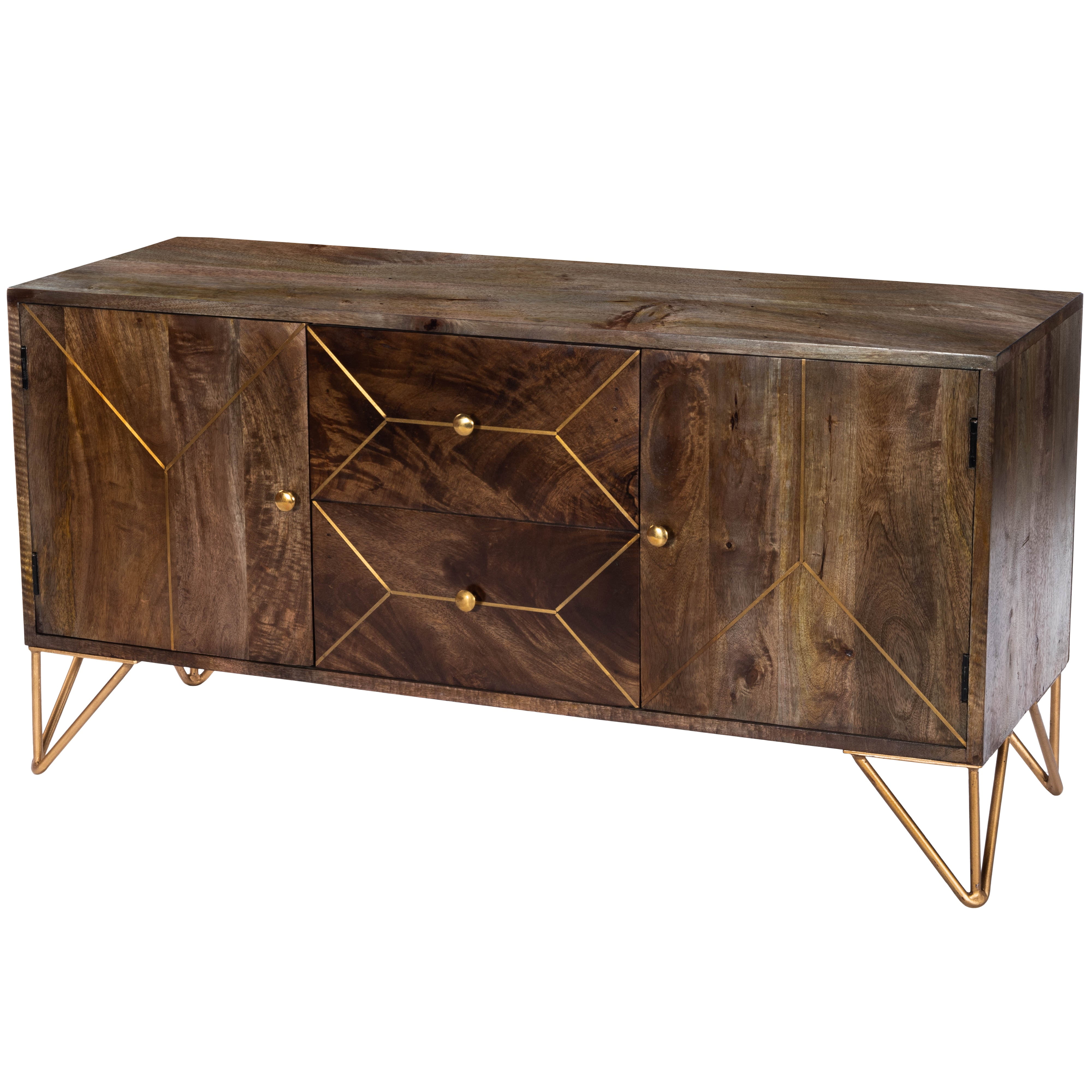 Alda 47'' Minimalist Brown Wood & Brass Inlay TV Stand