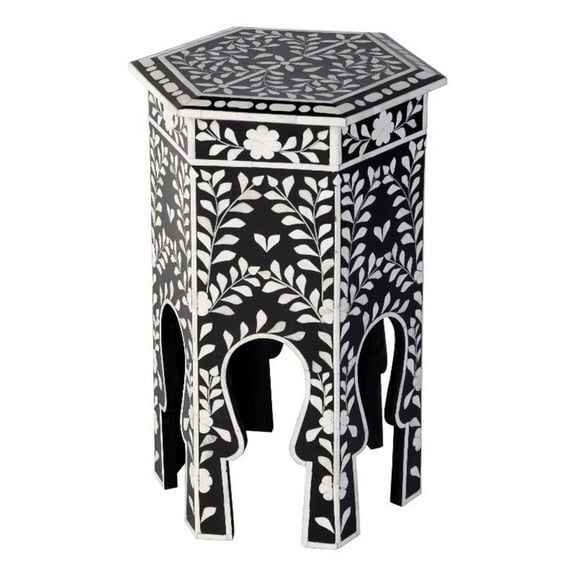Butler Specialty Company Amaya 16"W Hexagon Bone Inlay Side Table- Black-White