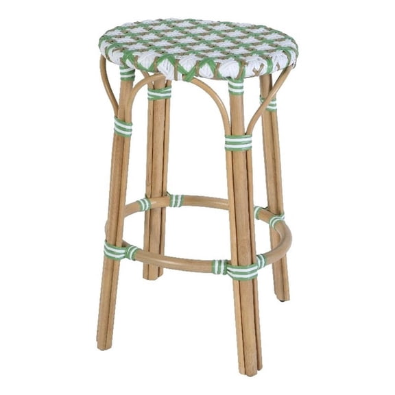 Butler Specialty Company Ballito 30 in. Seat Height Oval Rattan Bar Stool - White and Green