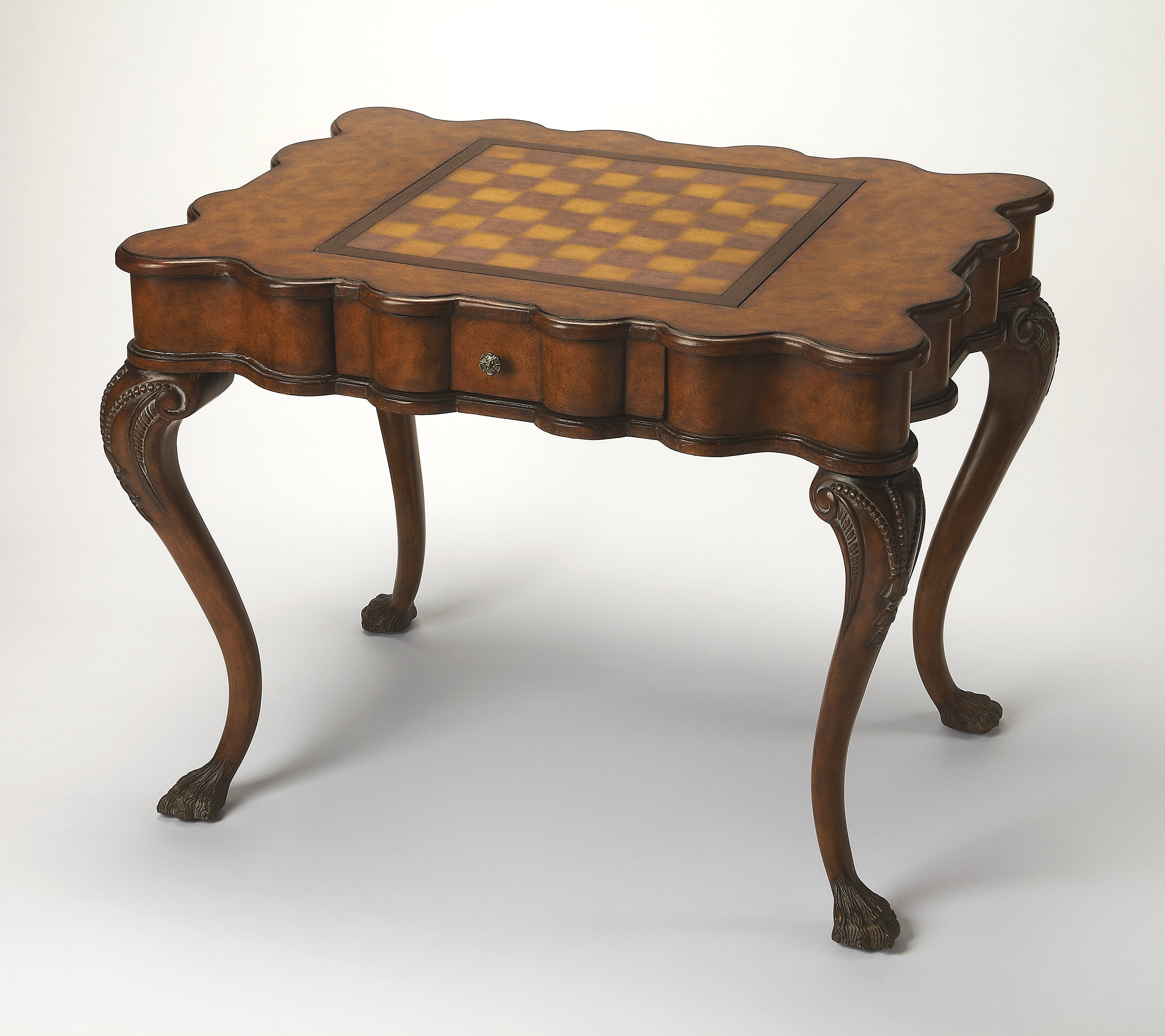 Medium Brown Hand-Carved Traditional Game Table with Reversible Board