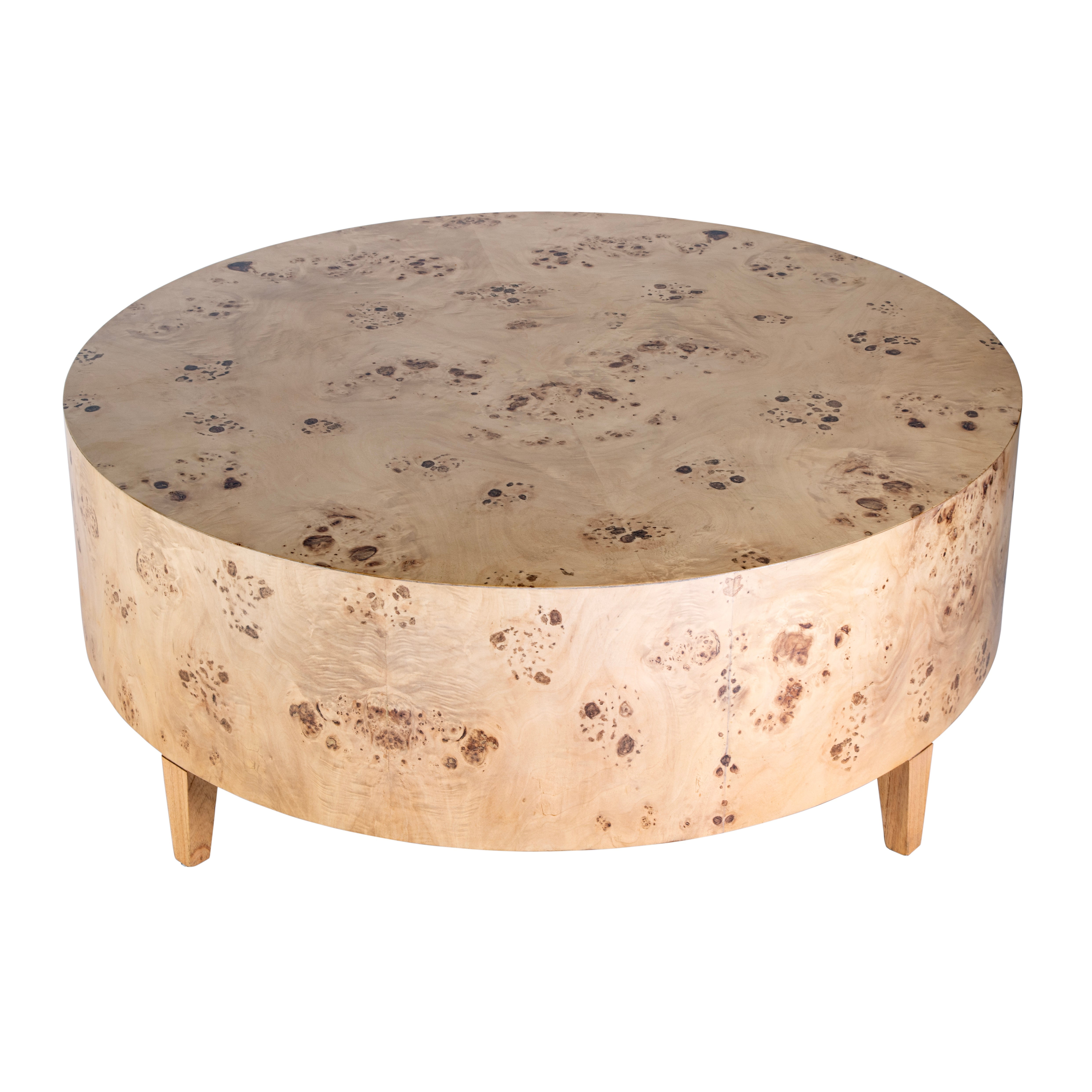 Billie 46" Round Burl Wood Coffee Table with Storage