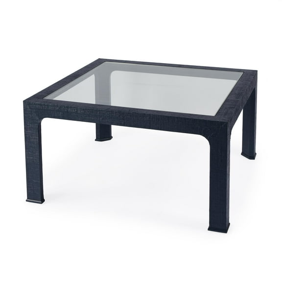 Butler Specialty Company Chatham Glass And Raffia Square Coffee Table - Navy