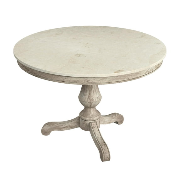 Danielle 44" Round Pedestal Marble top Dining Table in Gray and White 5644329