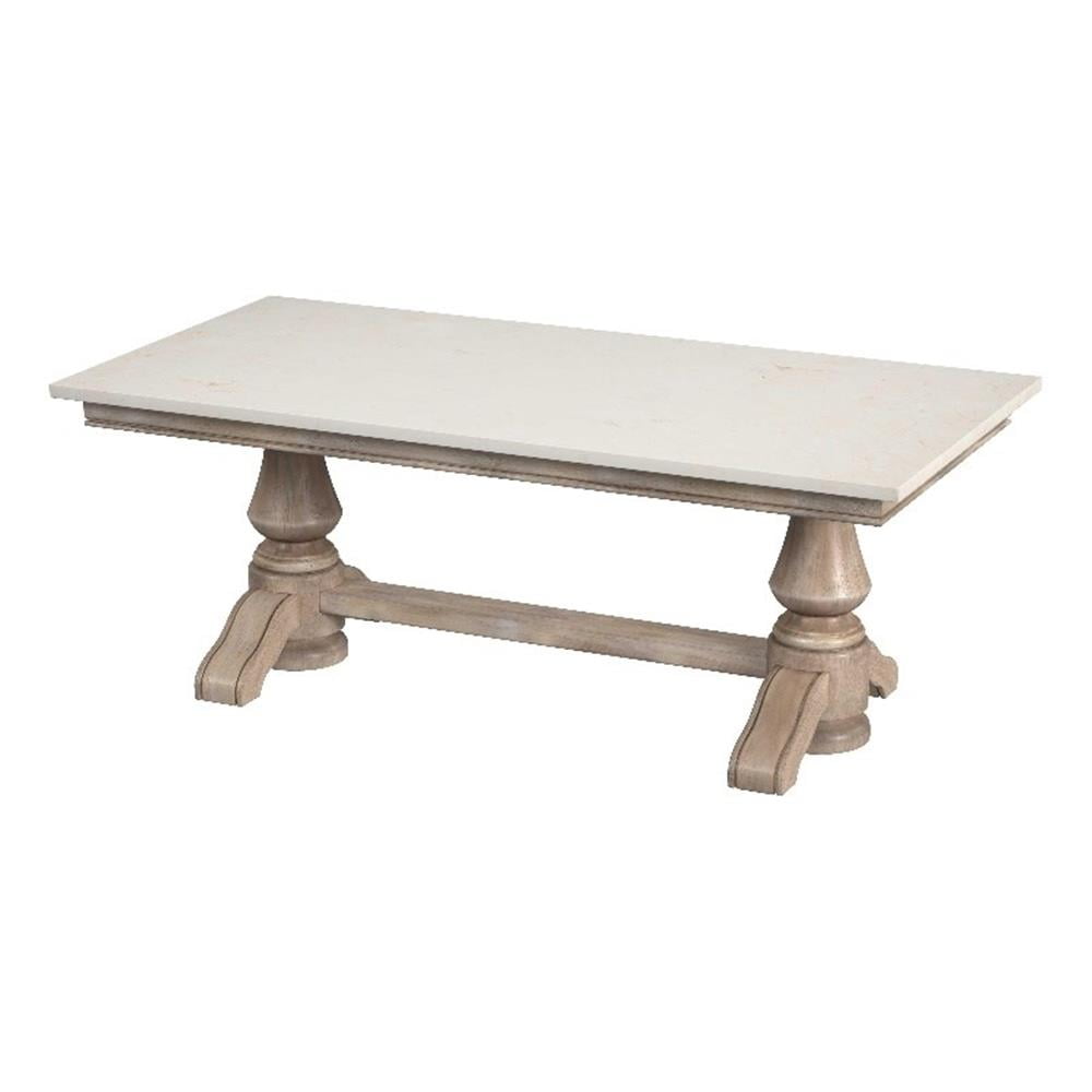Danielle Beige Marble and Wood Rectangular Coffee Table