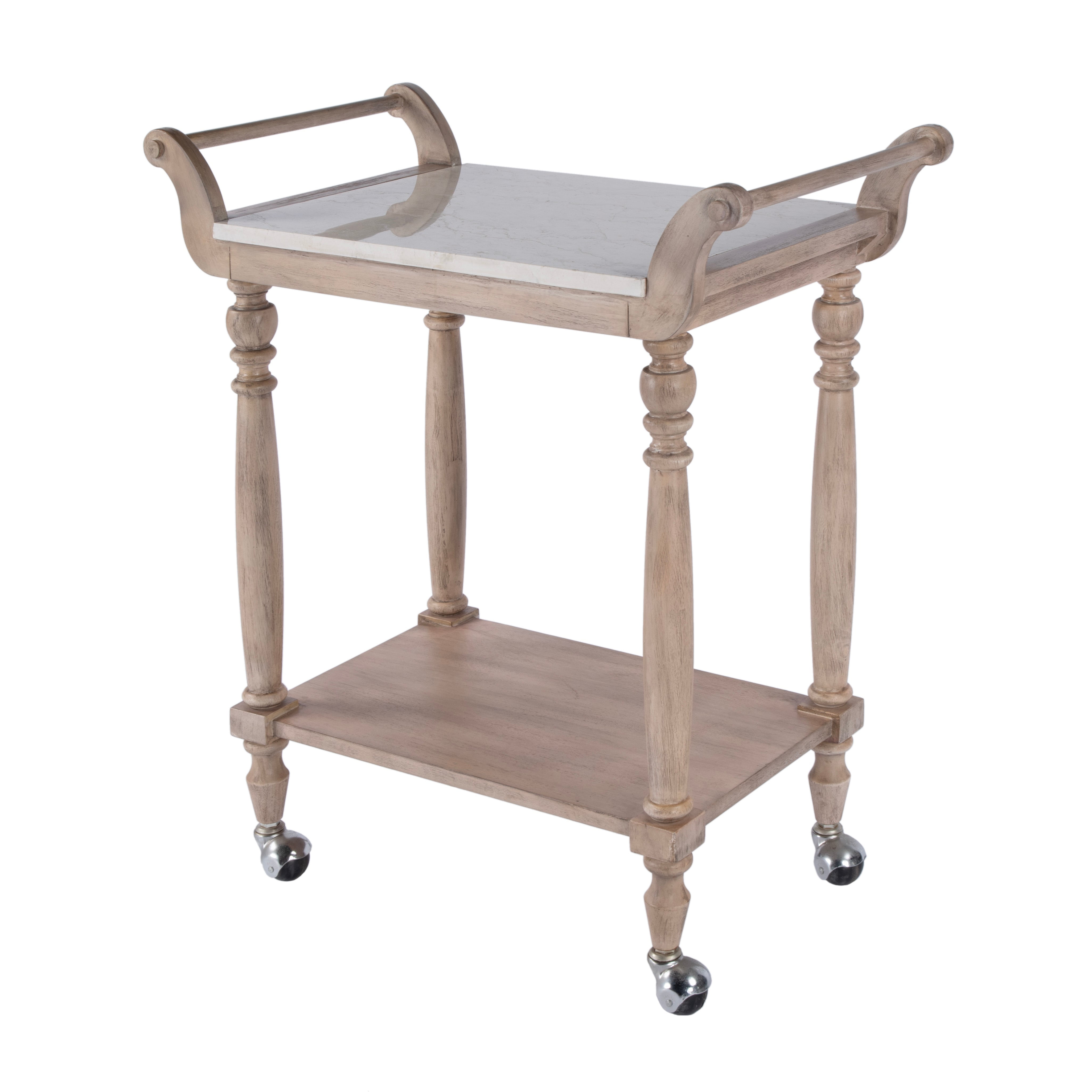 Sandalwood Beige Marble Top Bar Cart with Storage