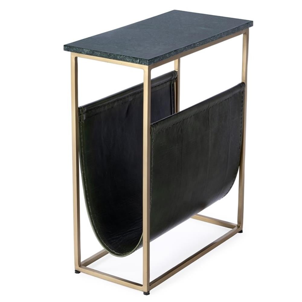 Green Marble and Gold Metal Magazine Side Table