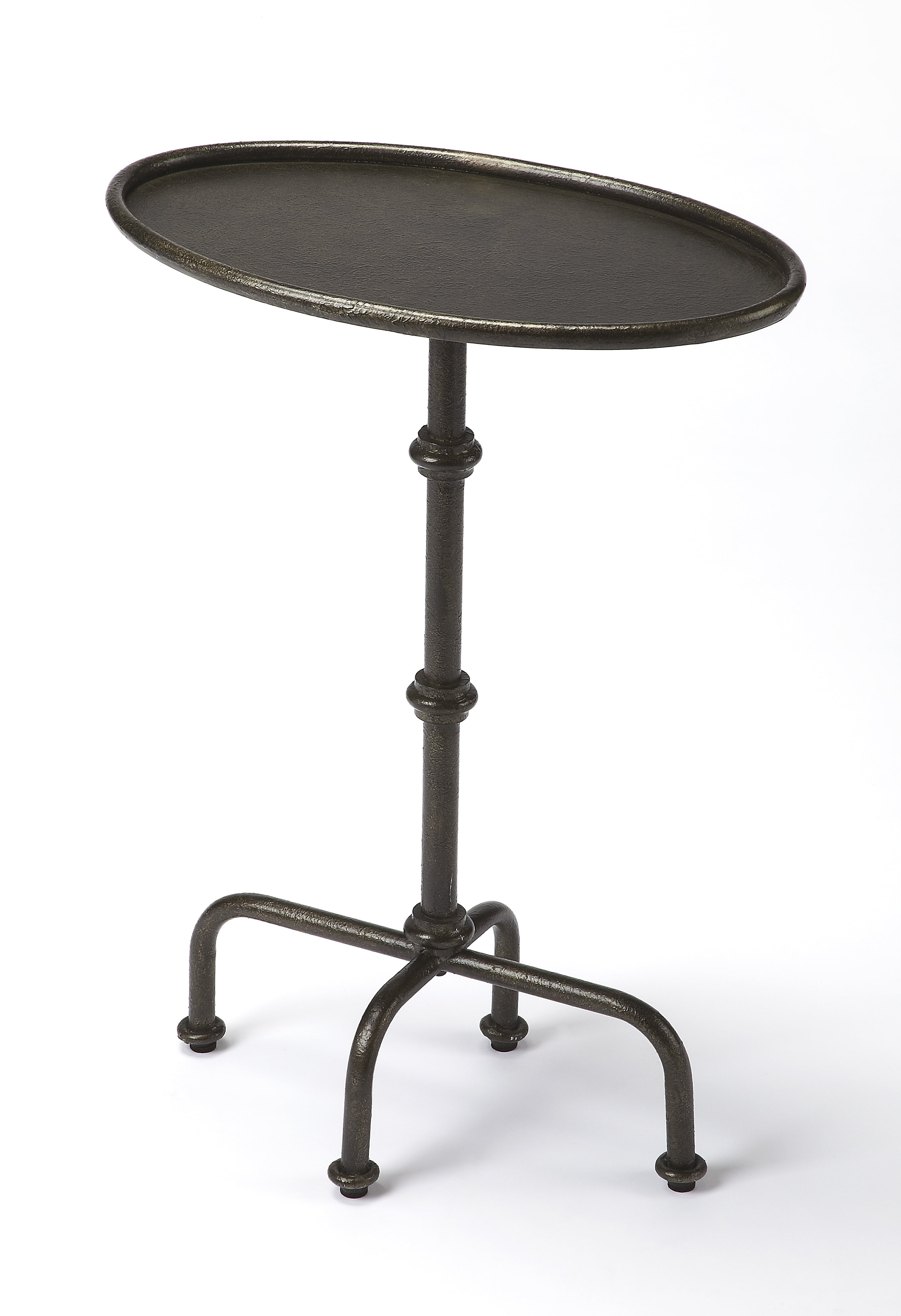 Elegant Pewter Round Pedestal Side Table with Wood Accents