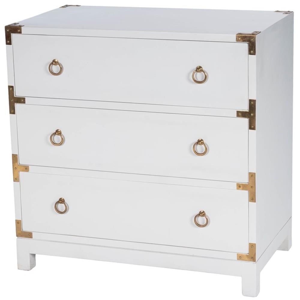 Forster Glossy White 3-Drawer Accent Chest with Steel Accents