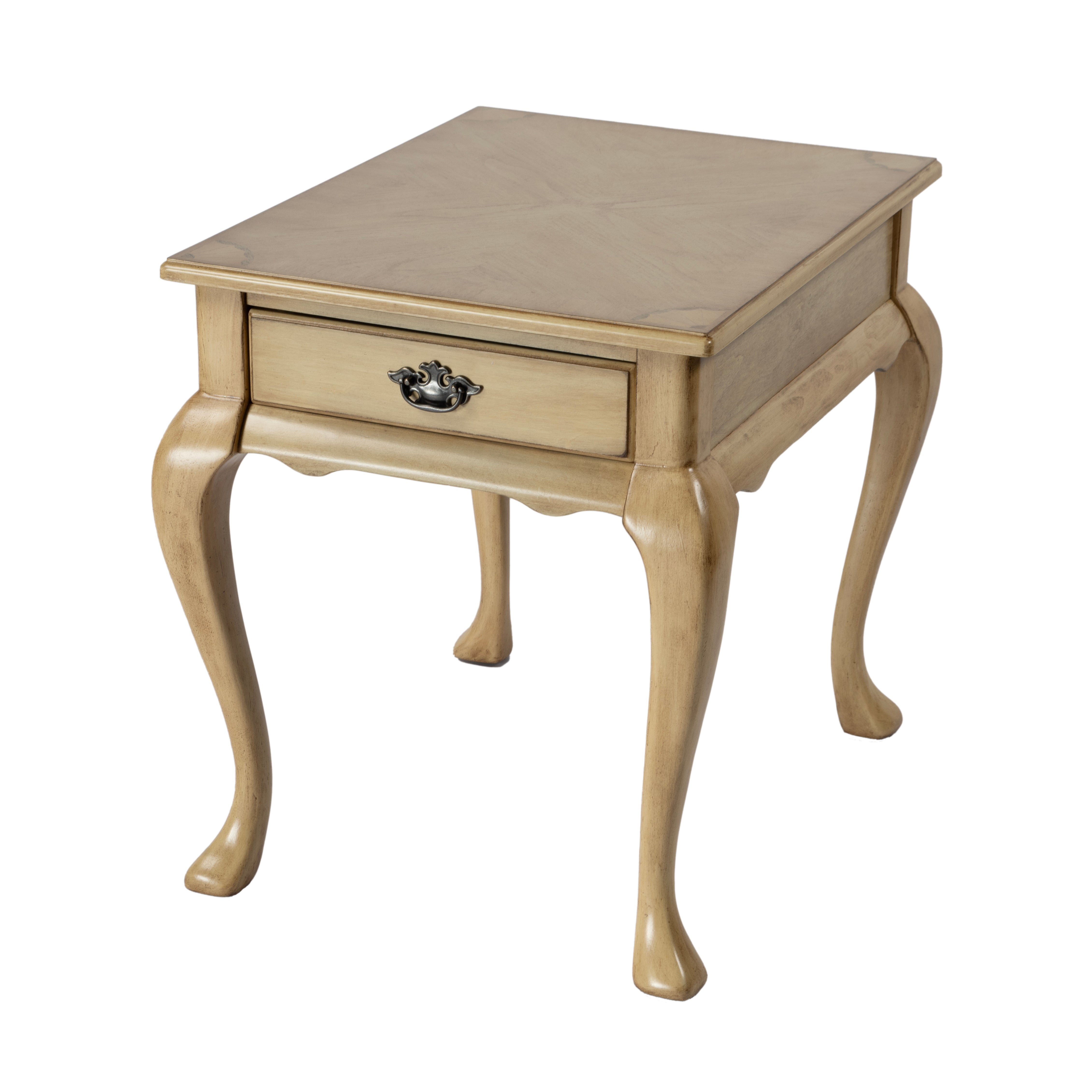Antique Beige Traditional Wood End Table with Storage