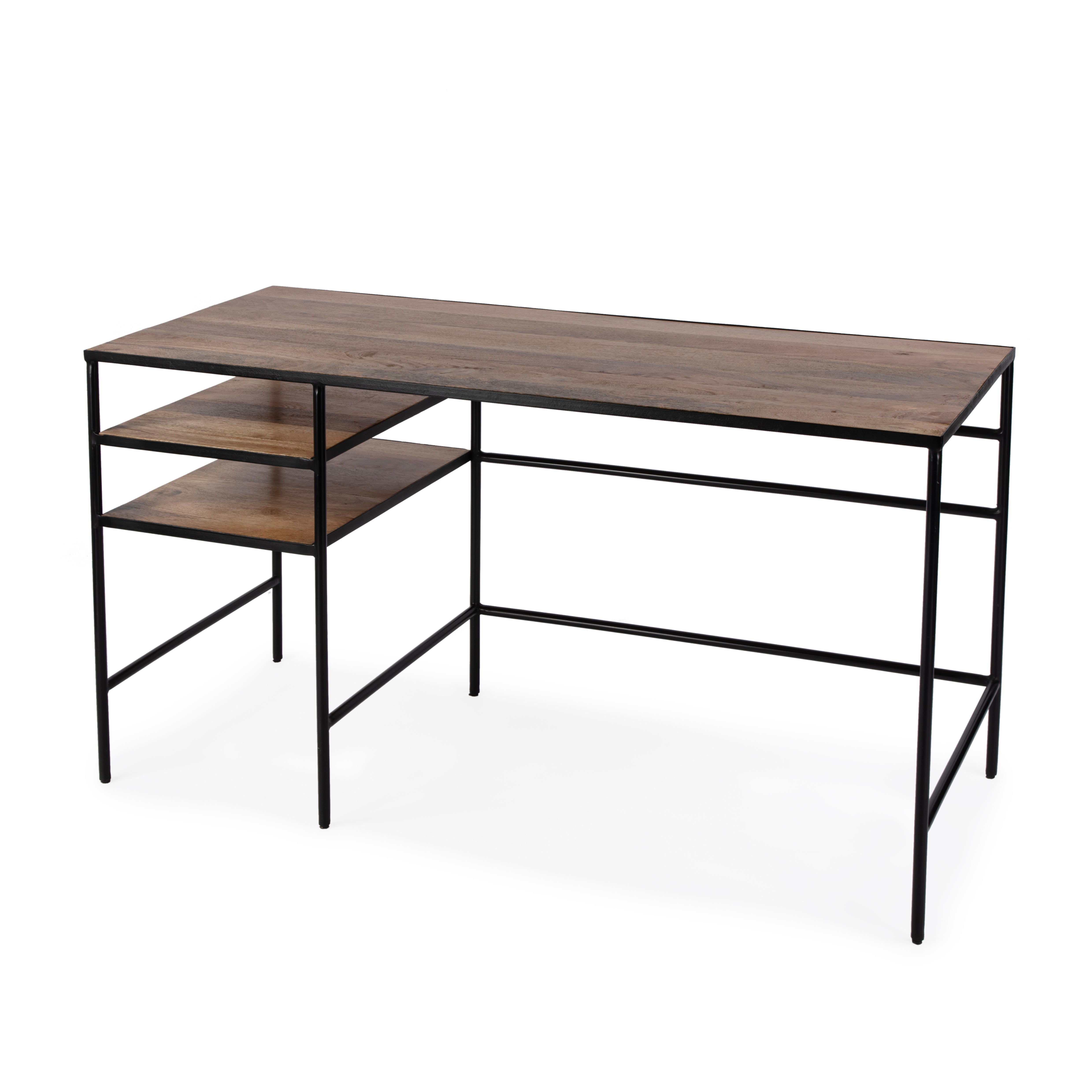 Jensen 55" Natural Mango Wood and Black Iron Home Office Desk