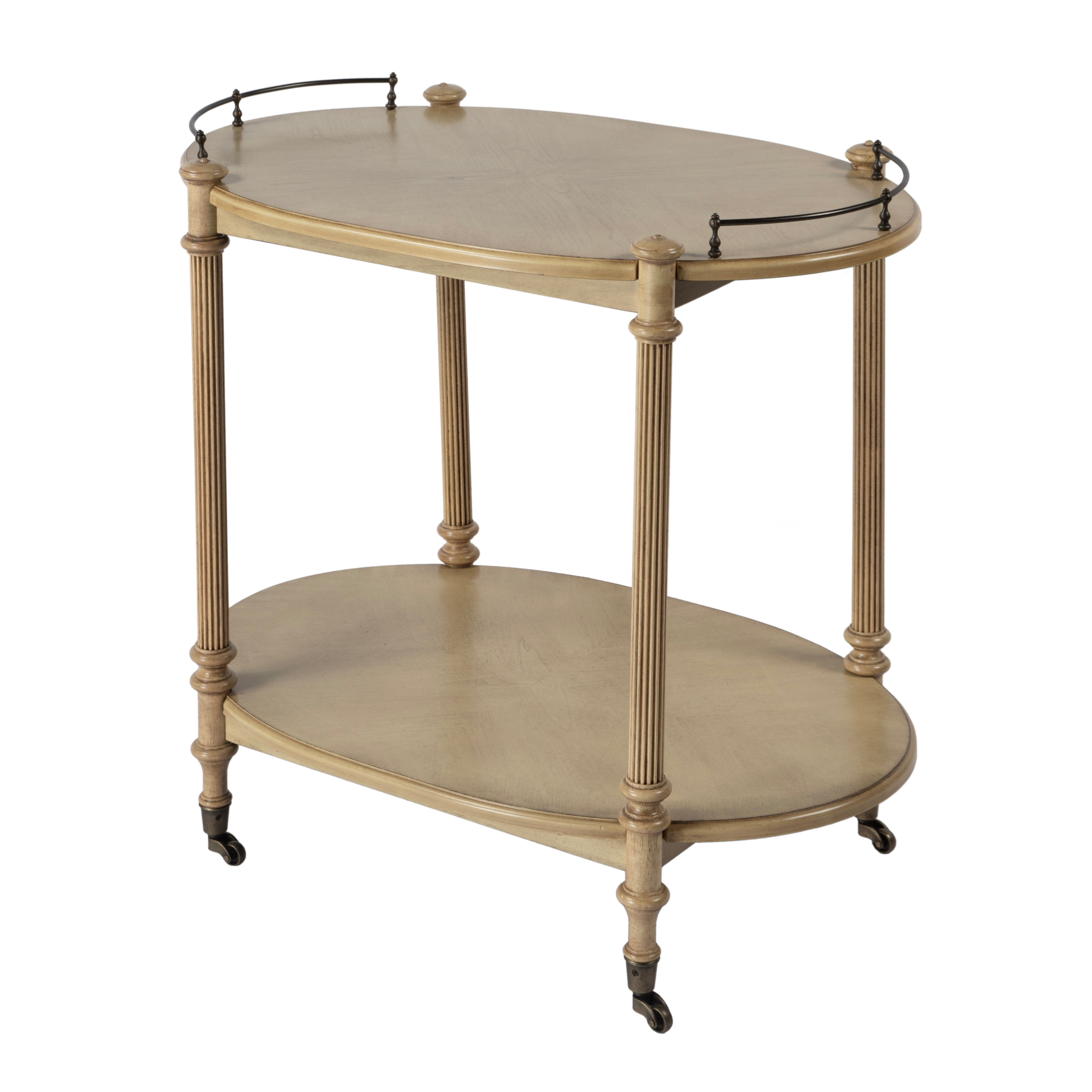 Antique Beige Oval Wood Bar Cart with Storage