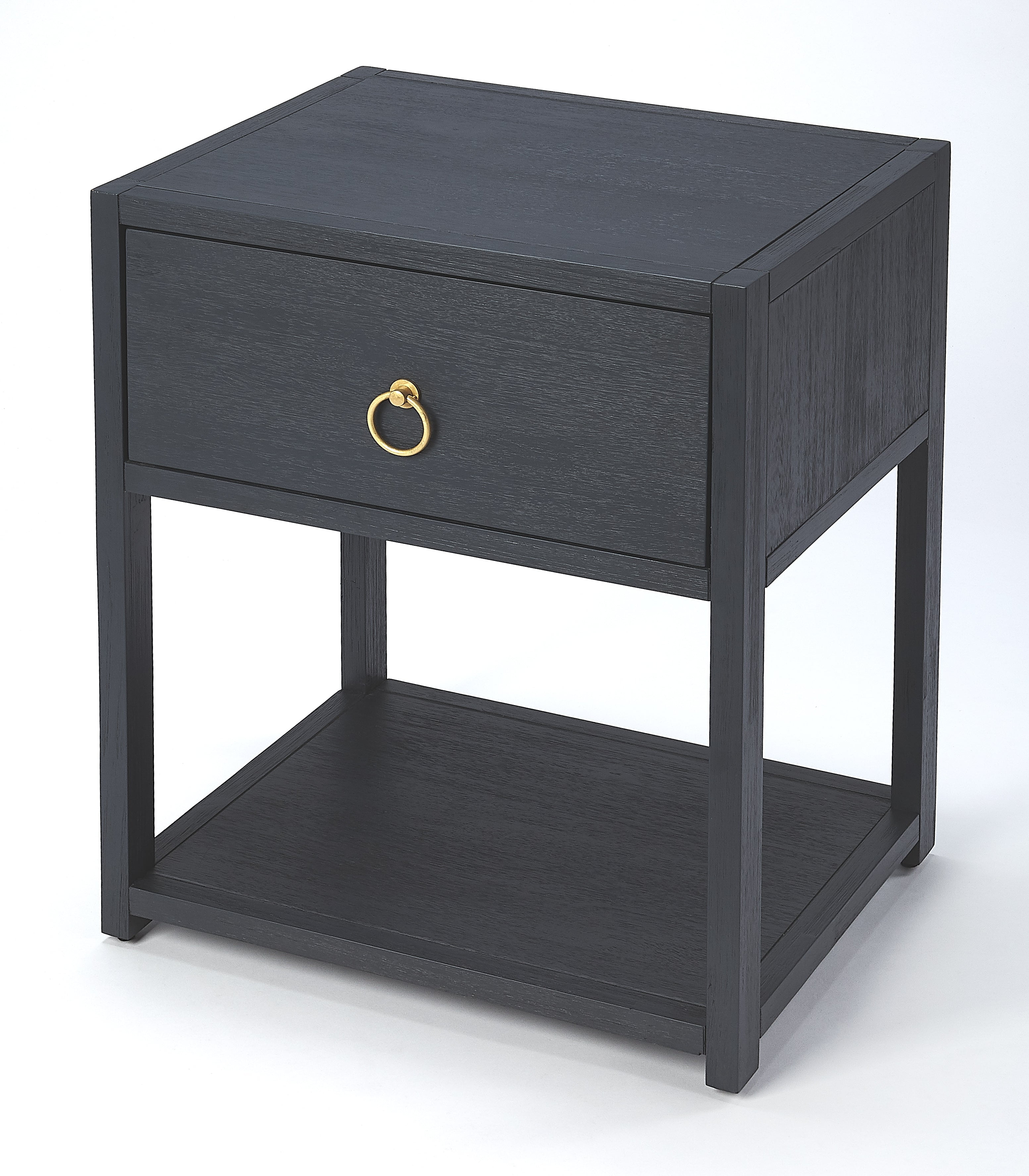 Lark Navy Blue Rectangular End Table with Gold Metallic Hardware