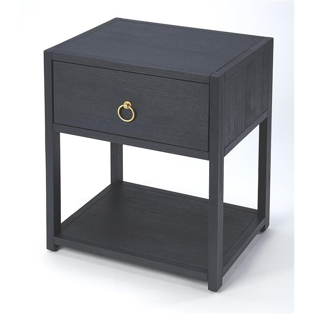 Lark Navy Blue Rectangular End Table with Gold Metallic Hardware