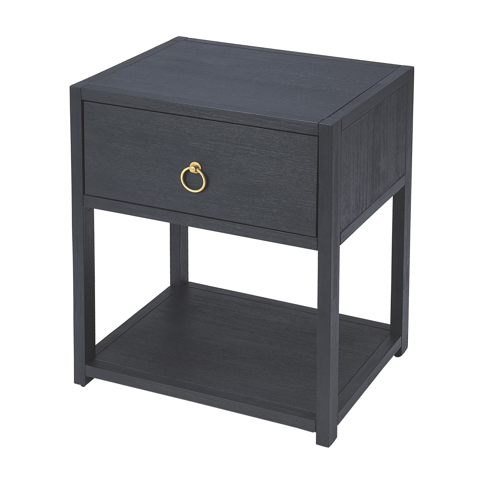 Lark Navy Blue Rectangular End Table with Gold Metallic Hardware