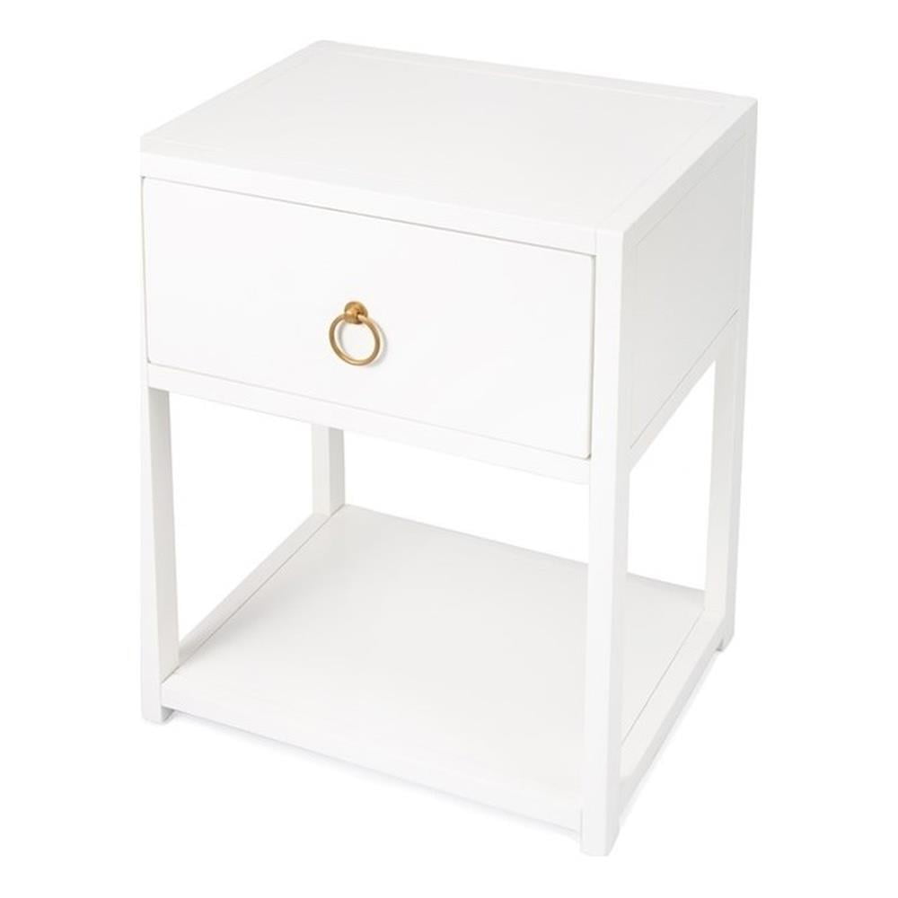 Luxe Gold & White Square End Table with Storage Shelf