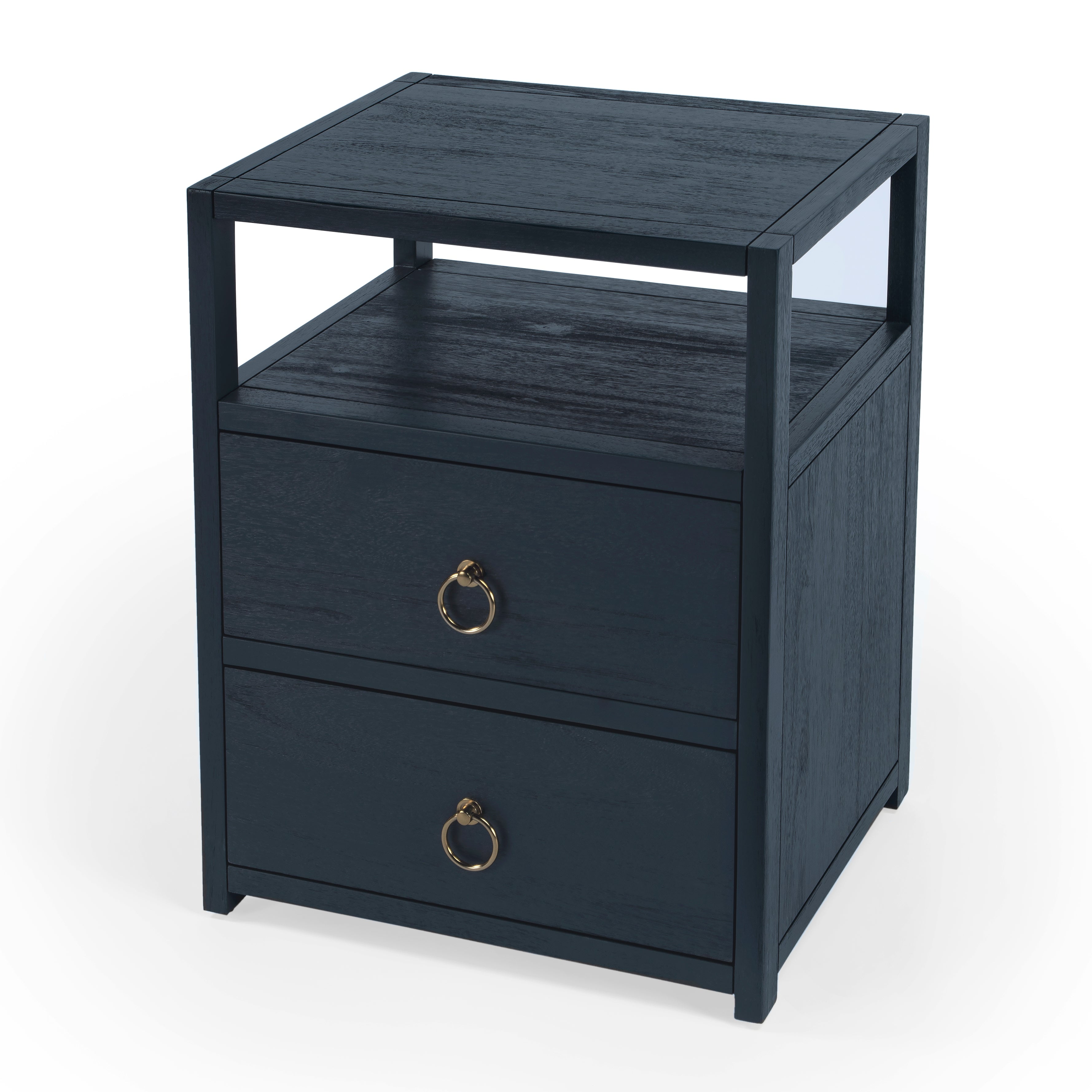 Lark Minimalist Navy 2-Drawer Nightstand with Open Shelf