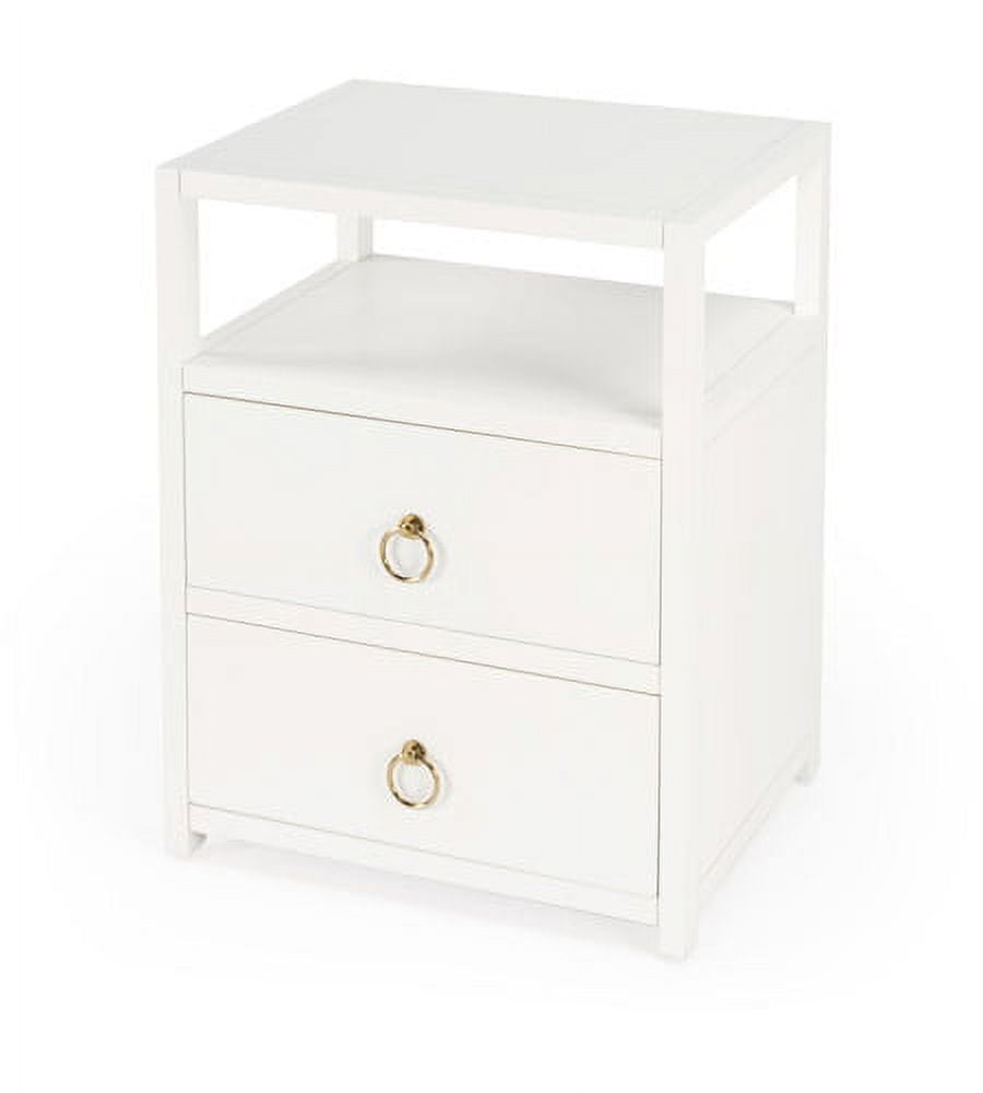 Luxe Minimalist White Acacia 2-Drawer Nightstand with Open Shelf