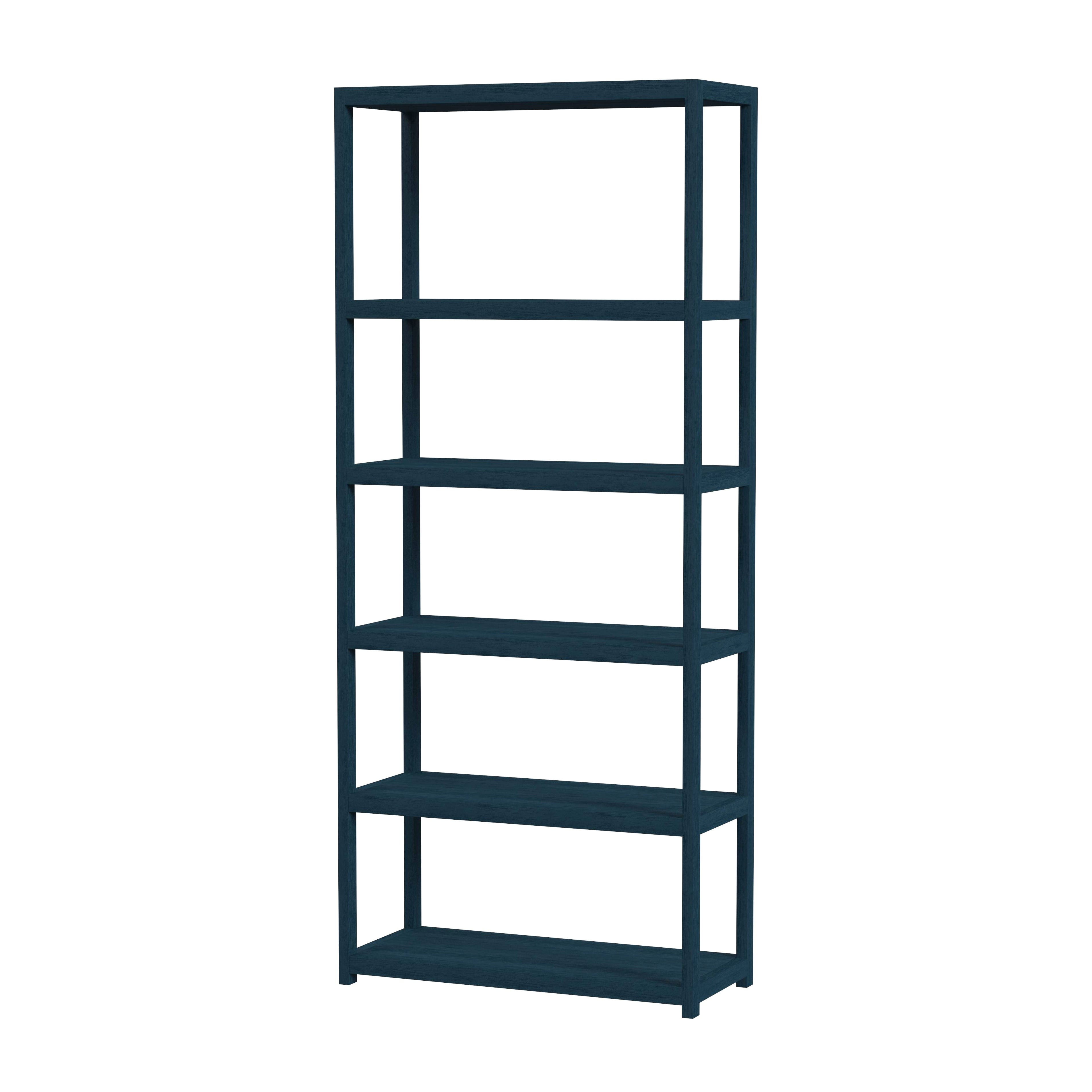 Navy Blue Wood 5-Tier Etagere Bookcase