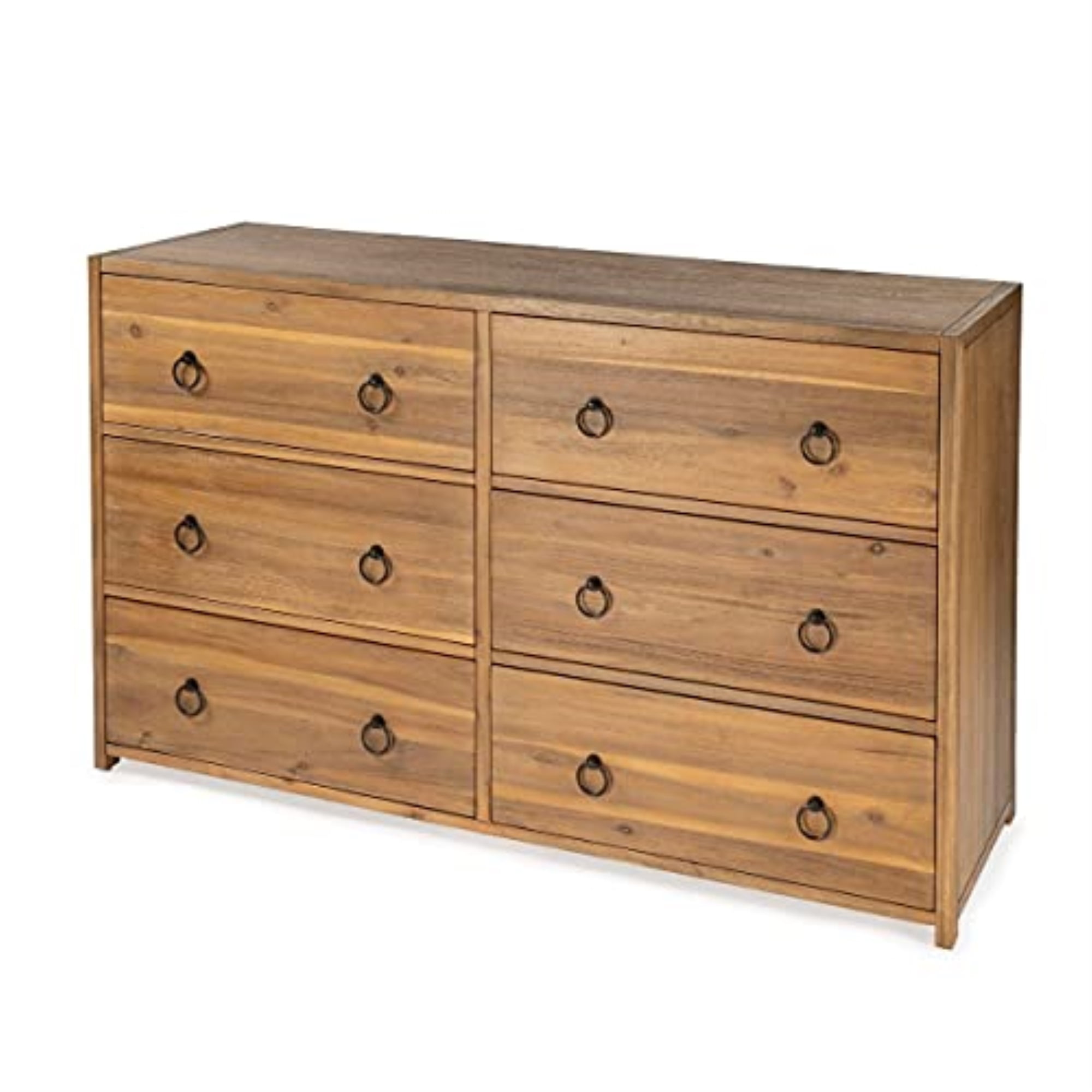 Lark Natural Wood 6-Drawer Dresser with Glam Ring Pulls