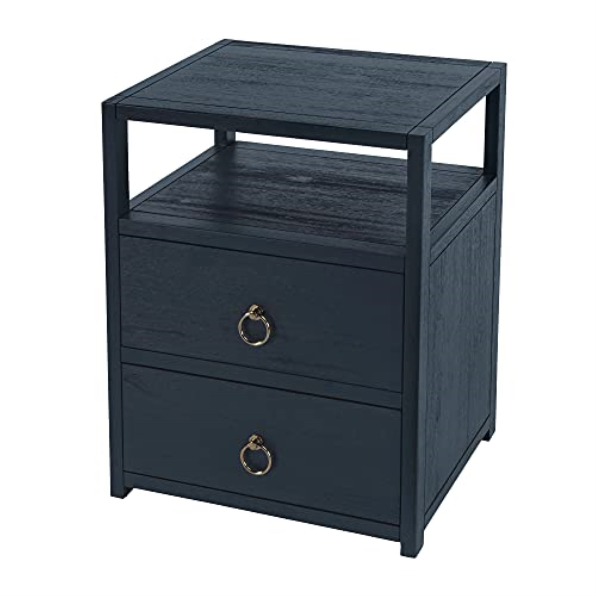 Lark Minimalist Navy 2-Drawer Nightstand with Open Shelf